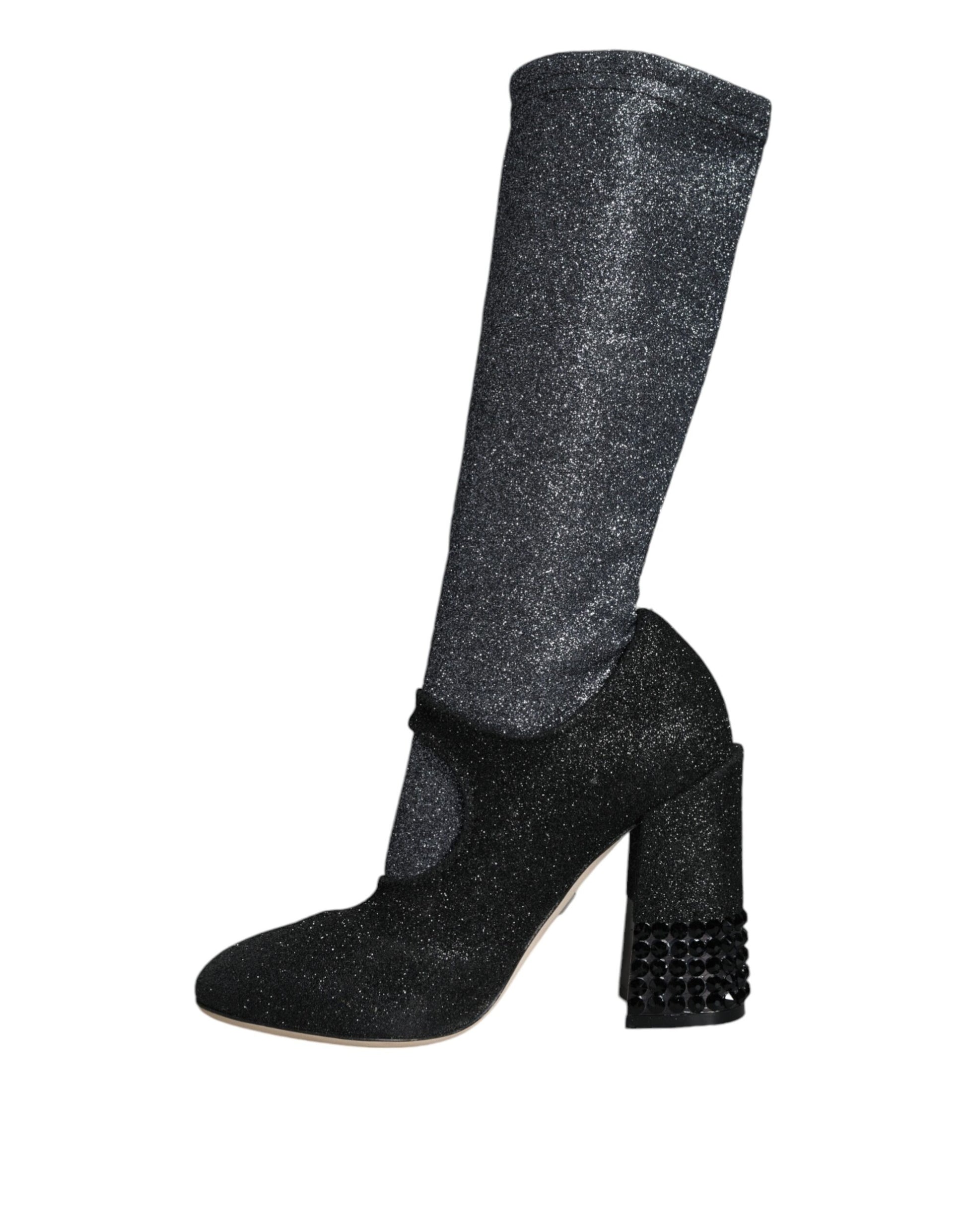 Dolce & Gabbana Black Crystal Mary Janes Booties Shoes - ACCEXO