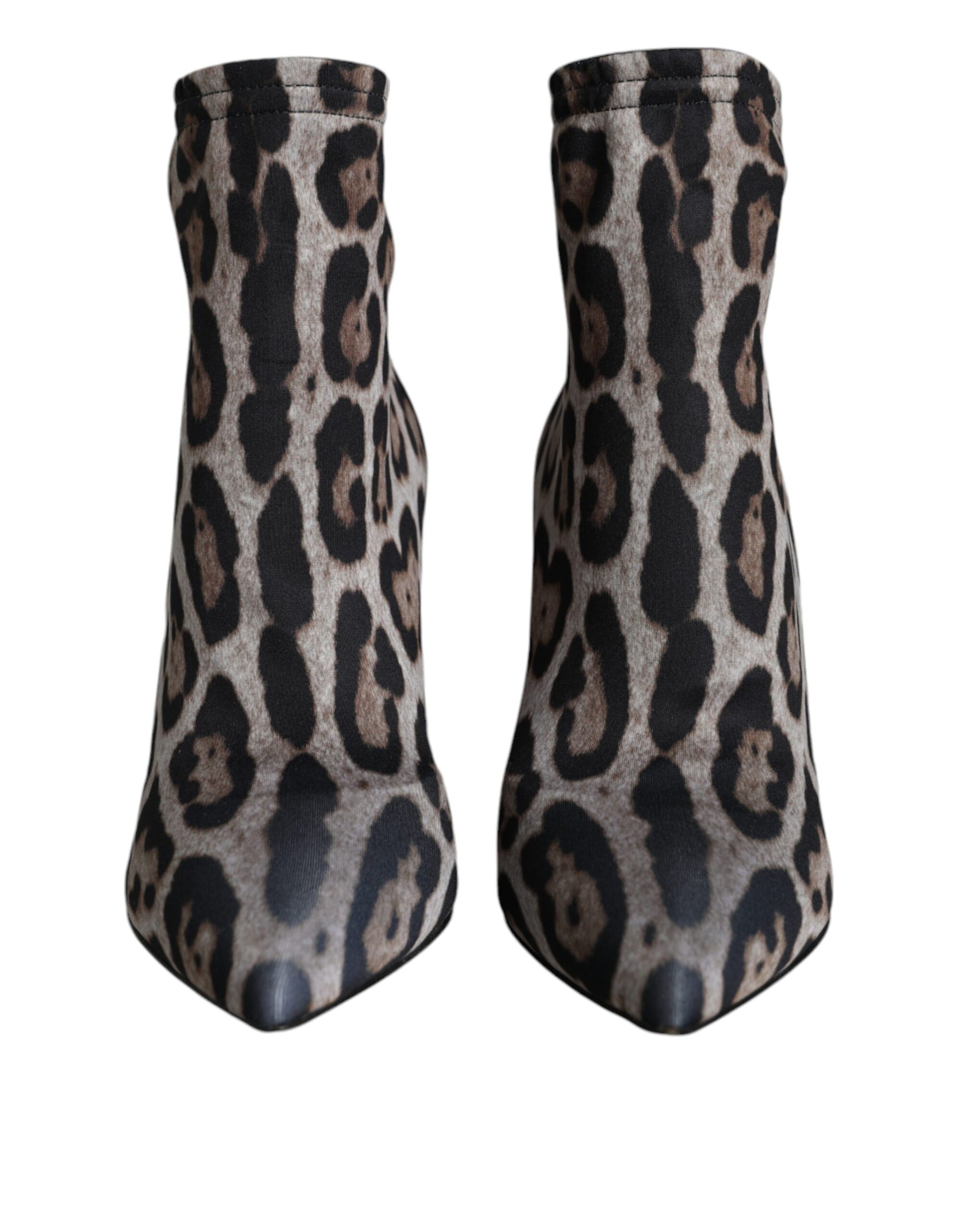 Dolce & Gabbana Gray Leopard Stretch Heels Ankle Boots Shoes - ACCEXO