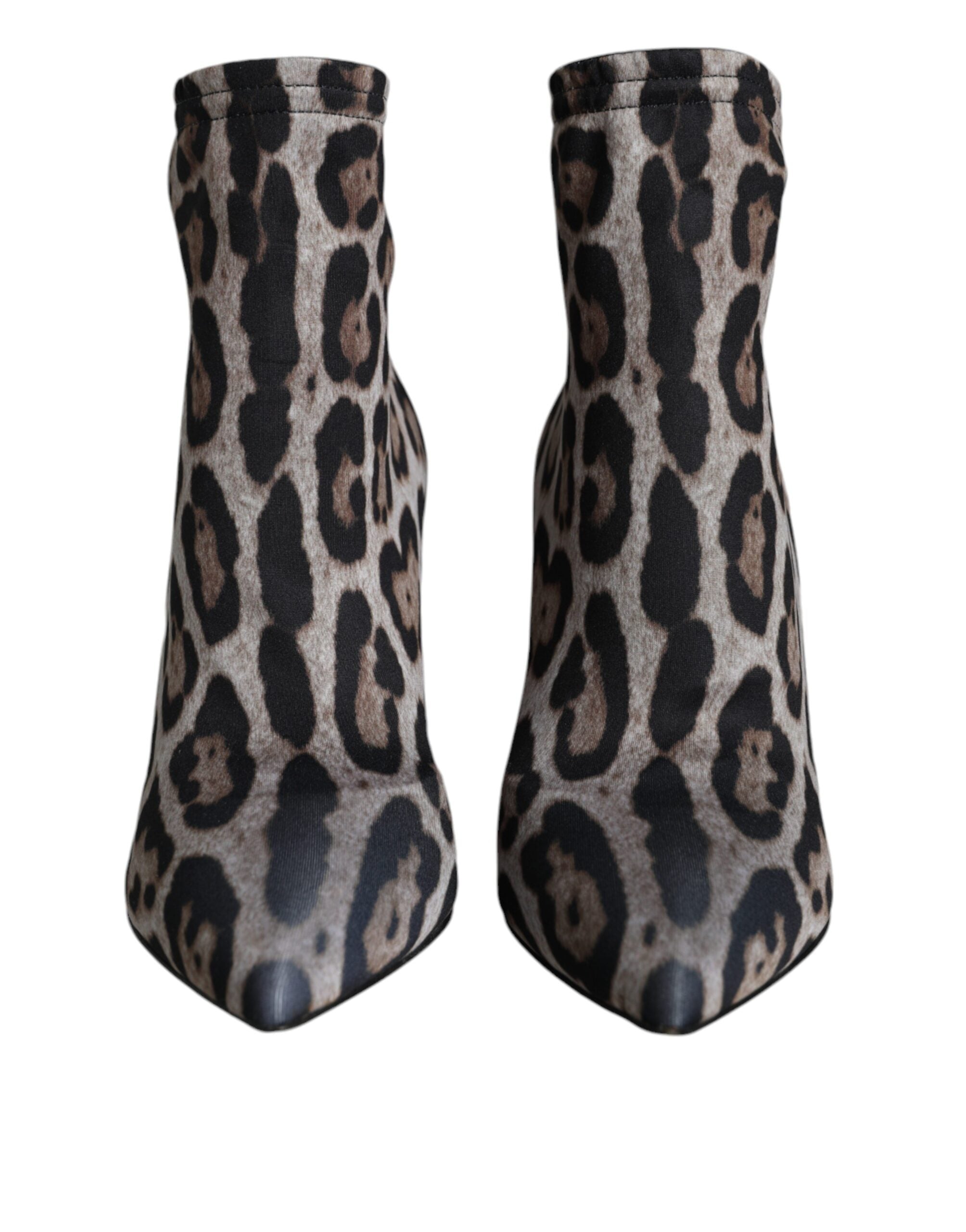 Dolce & Gabbana Gray Leopard Stretch Heels Ankle Boots Shoes - ACCEXO