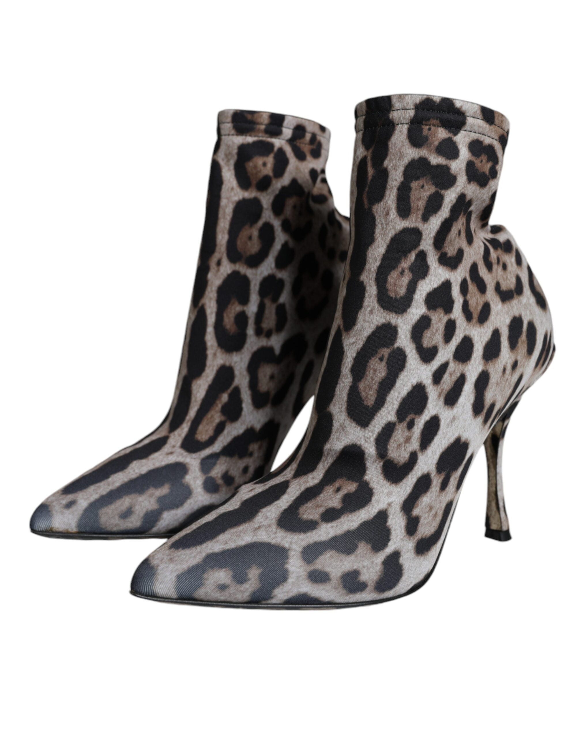 Dolce & Gabbana Gray Leopard Stretch Heels Ankle Boots Shoes - ACCEXO