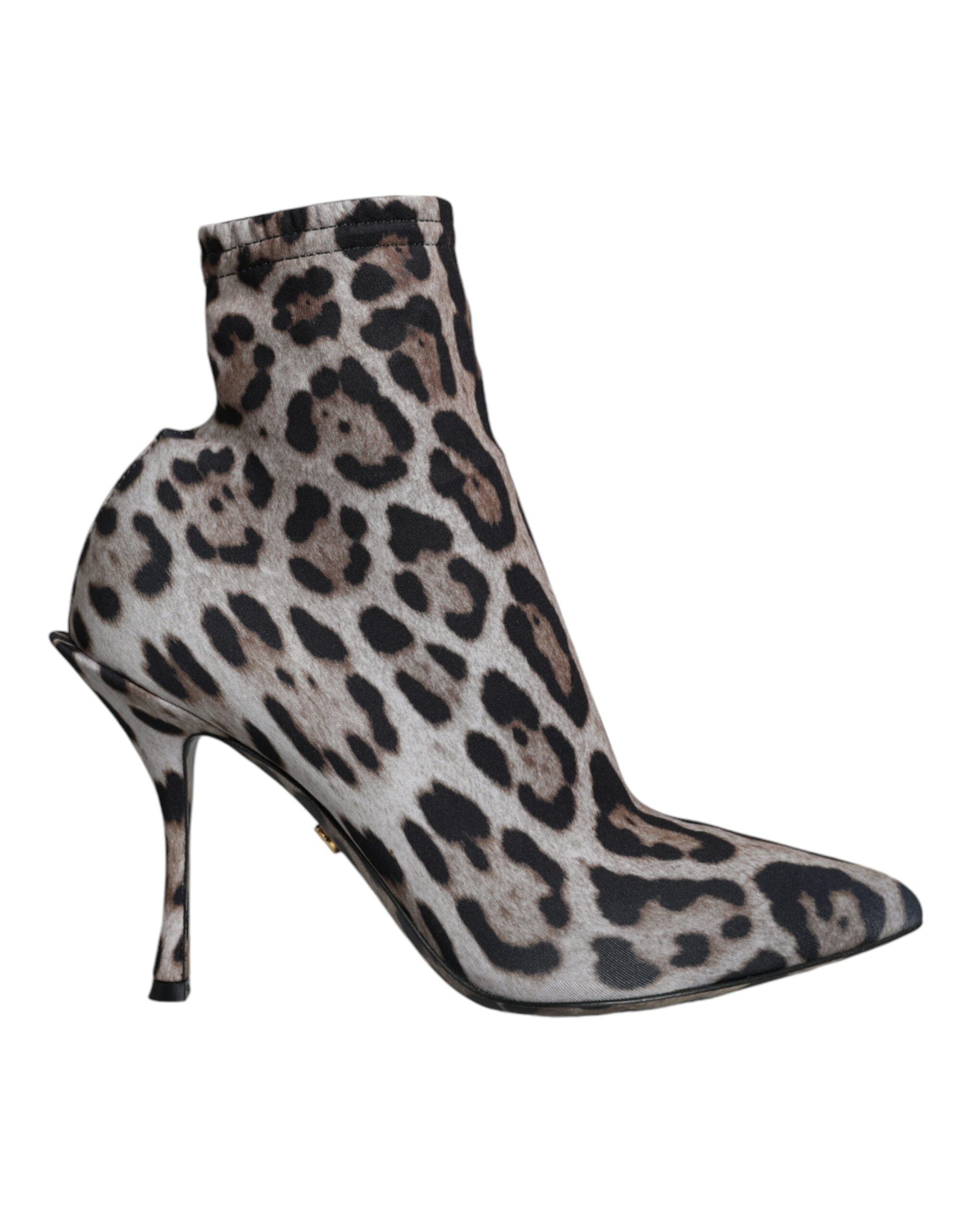 Dolce & Gabbana Gray Leopard Stretch Heels Ankle Boots Shoes - ACCEXO