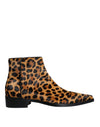 Dolce & Gabbana Brown Leopard Calf Fur Ankle Boots Shoes