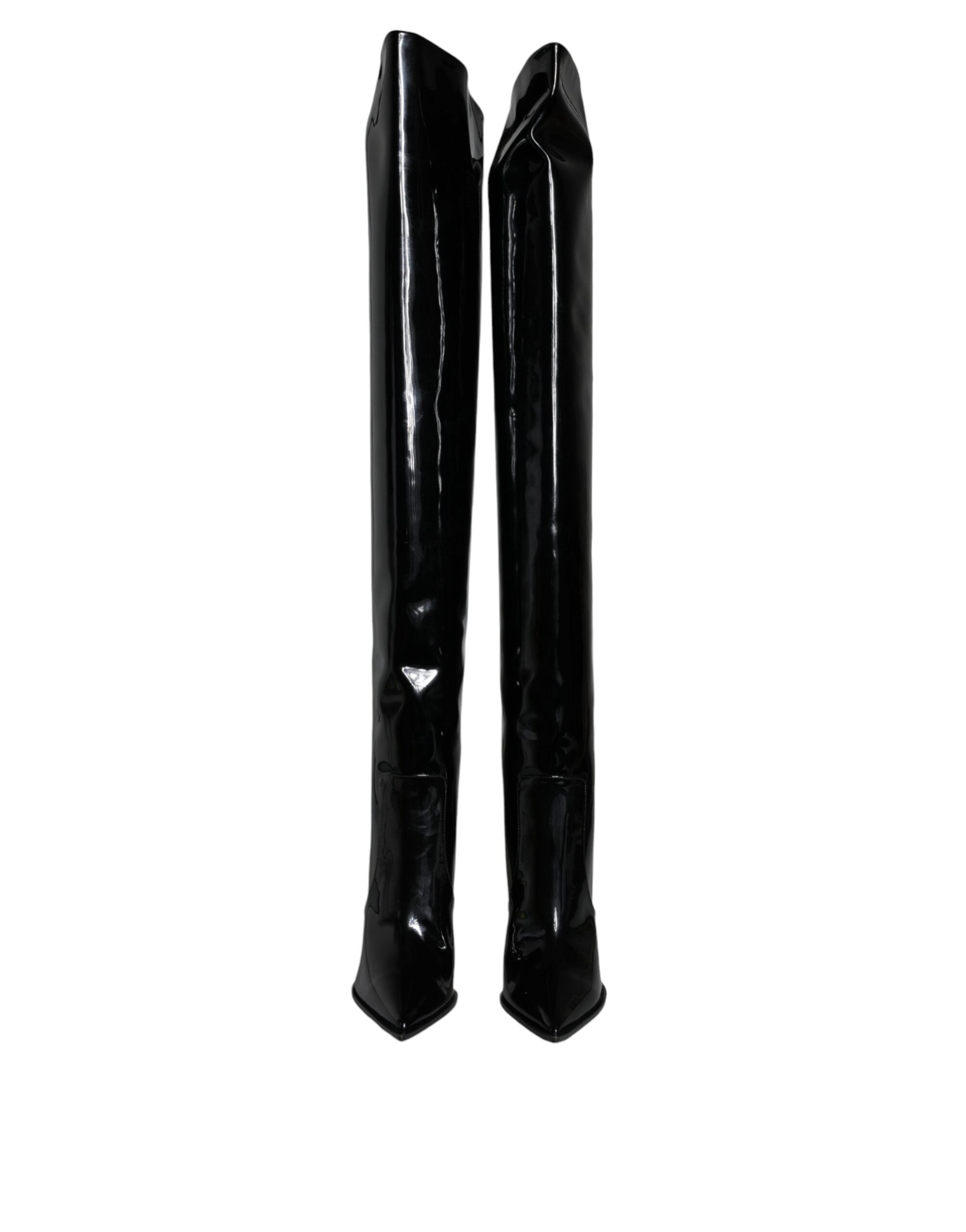 Dolce & Gabbana Black Patent Leather Knee High Boots Shoes - ACCEXO