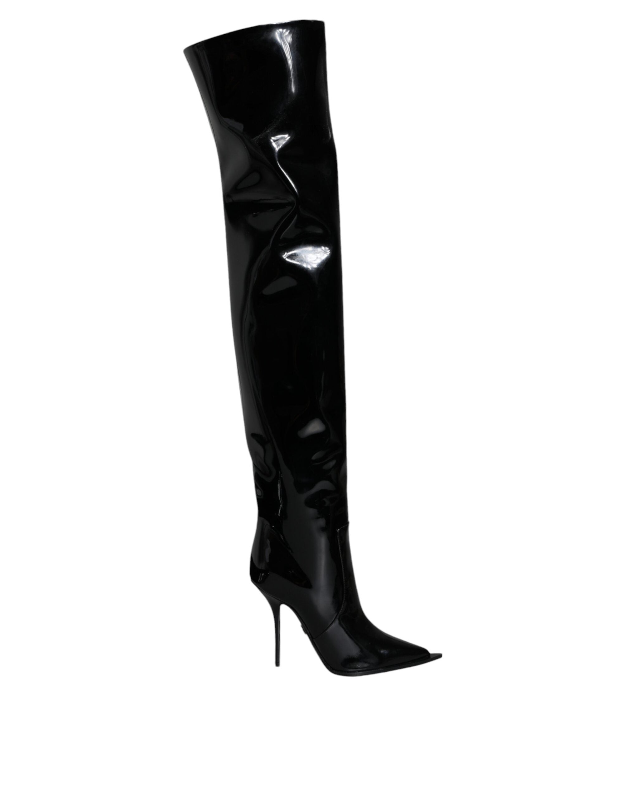 Dolce & Gabbana Black Patent Leather Knee High Boots Shoes - ACCEXO