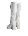 Dolce & Gabbana White Cotton Logo Heels Knee High Boots Shoes