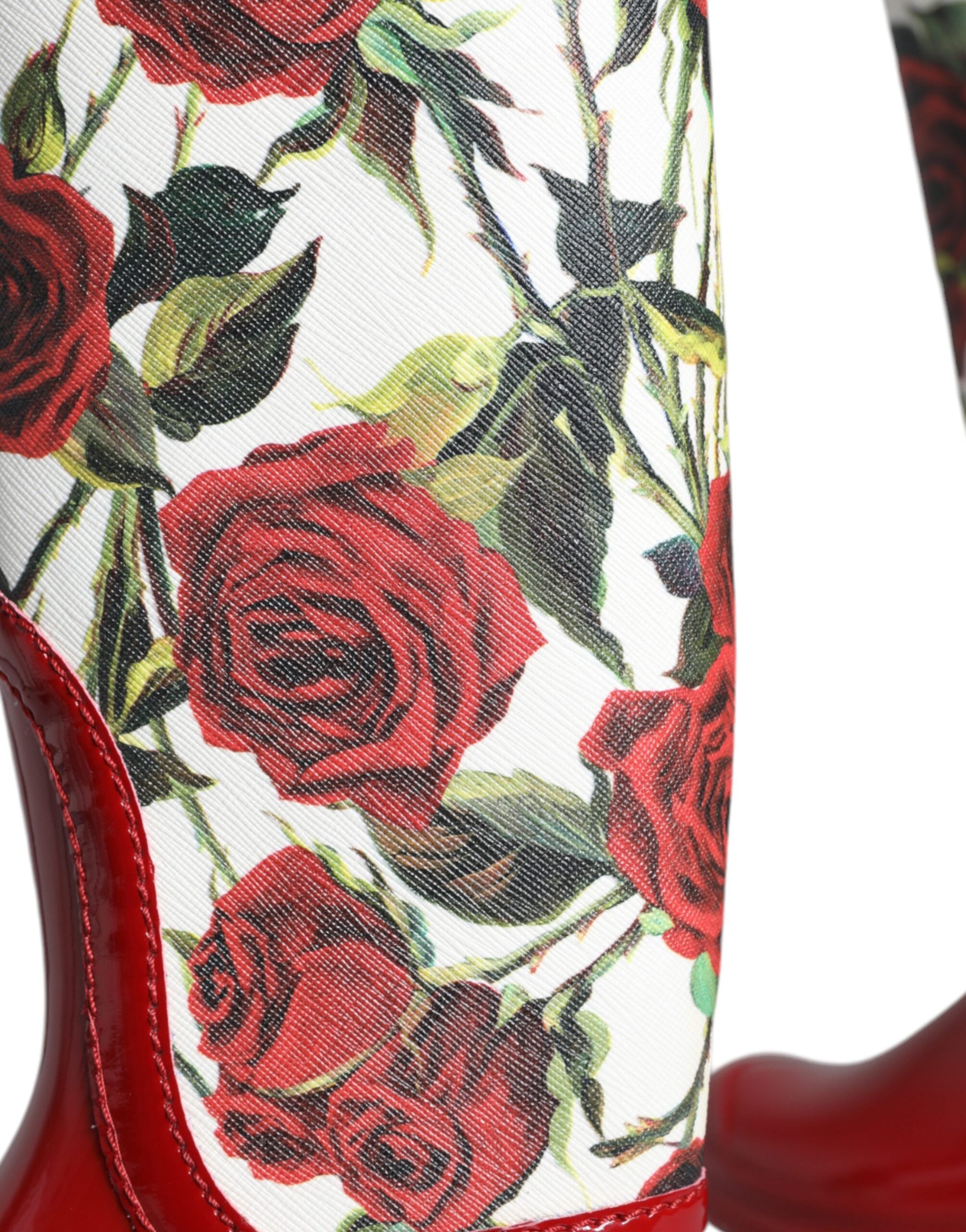 Dolce & Gabbana Red Floral Rubber Knee High Flat Boots Shoes - ACCEXO