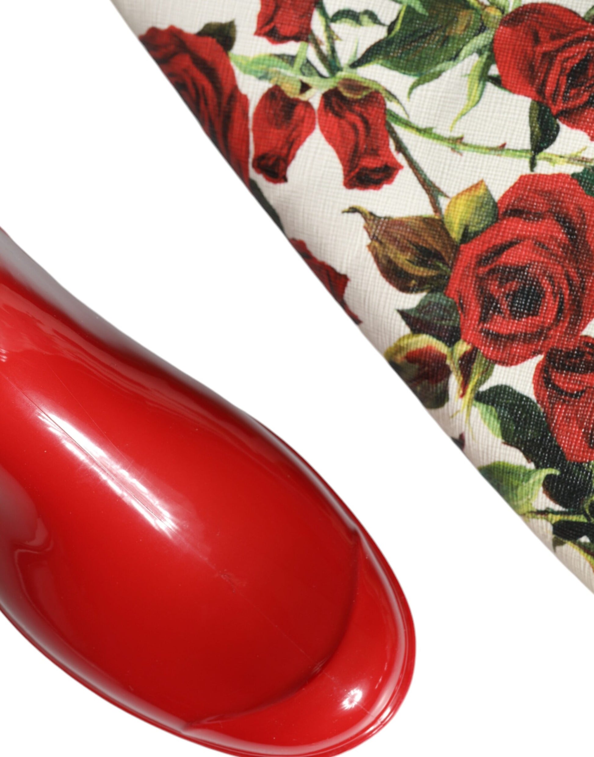 Dolce & Gabbana Red Floral Rubber Knee High Flat Boots Shoes - ACCEXO