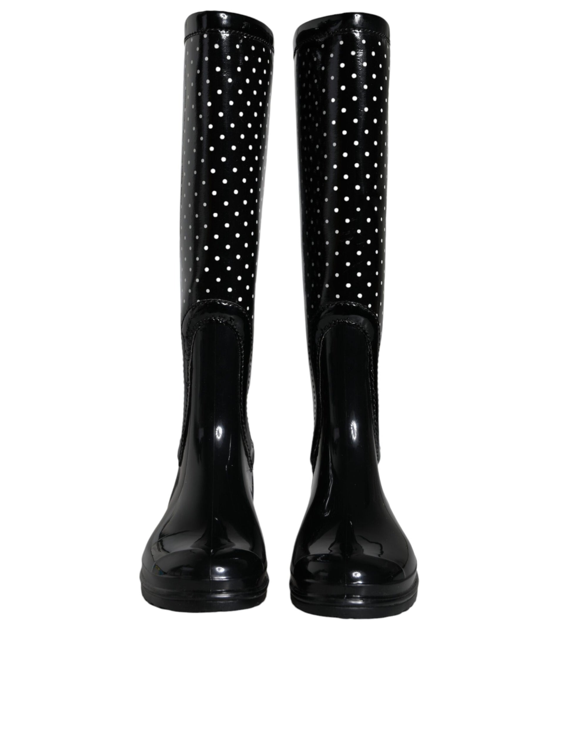 Dolce & Gabbana Black Polka Dot Rubber Knee High Boots Shoes - ACCEXO
