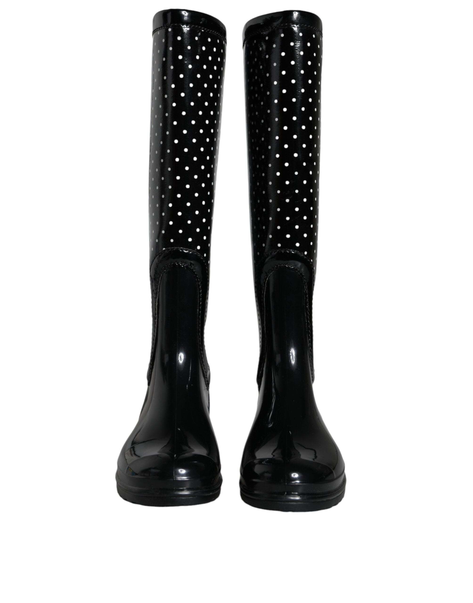 Dolce & Gabbana Black Polka Dot Rubber Knee High Boots Shoes - ACCEXO