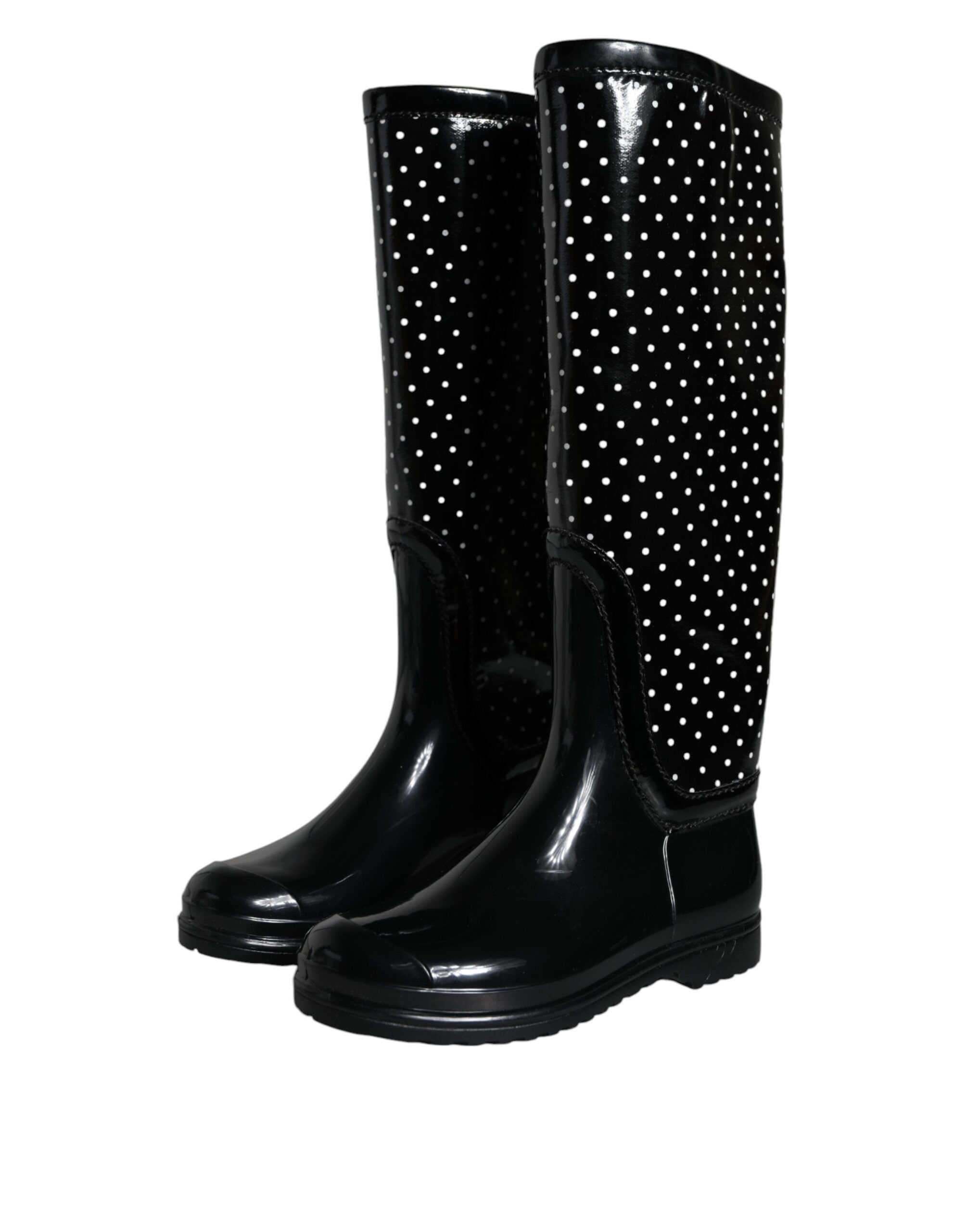 Dolce & Gabbana Black Polka Dot Rubber Knee High Boots Shoes - ACCEXO