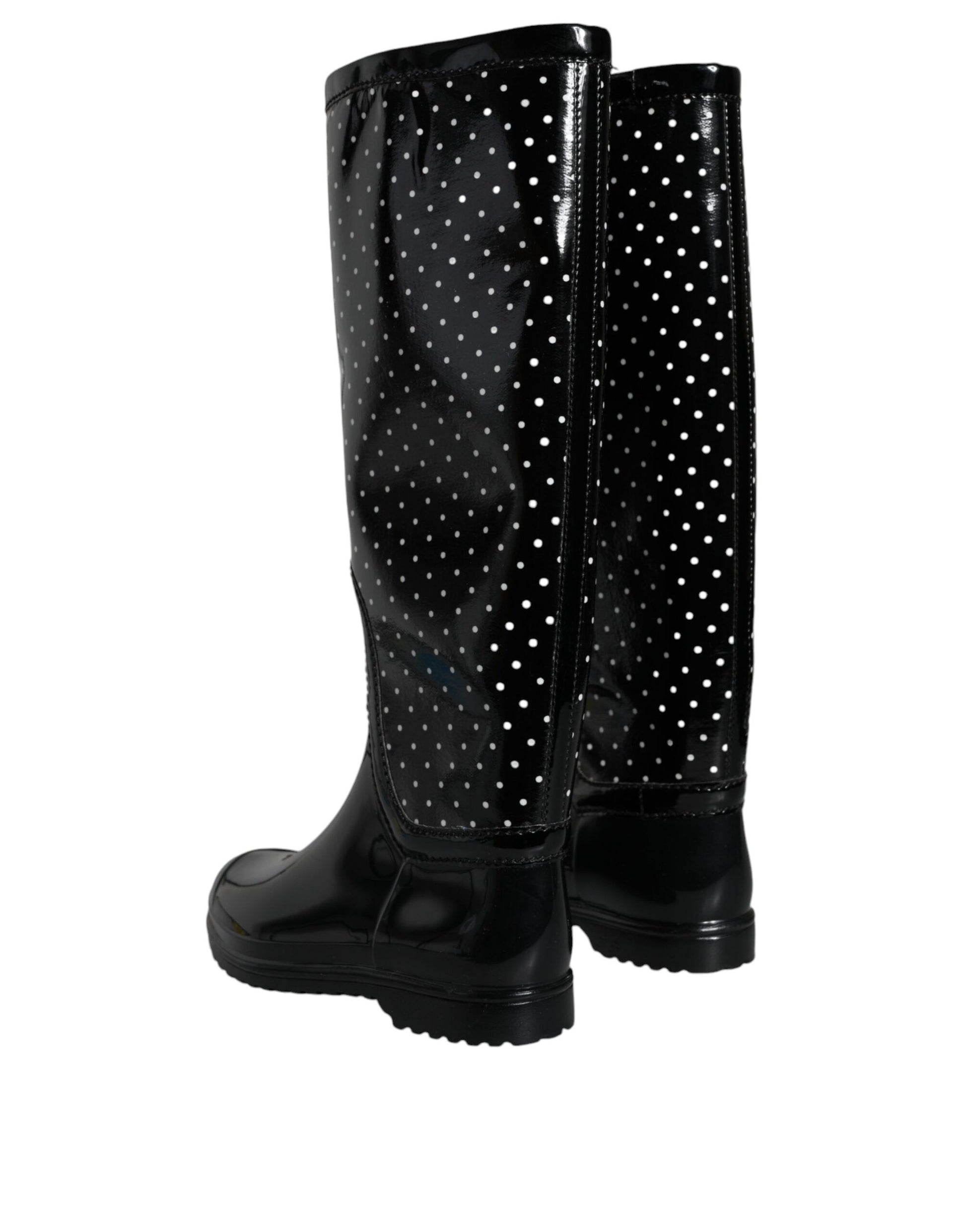 Dolce & Gabbana Black Polka Dot Rubber Knee High Boots Shoes - ACCEXO