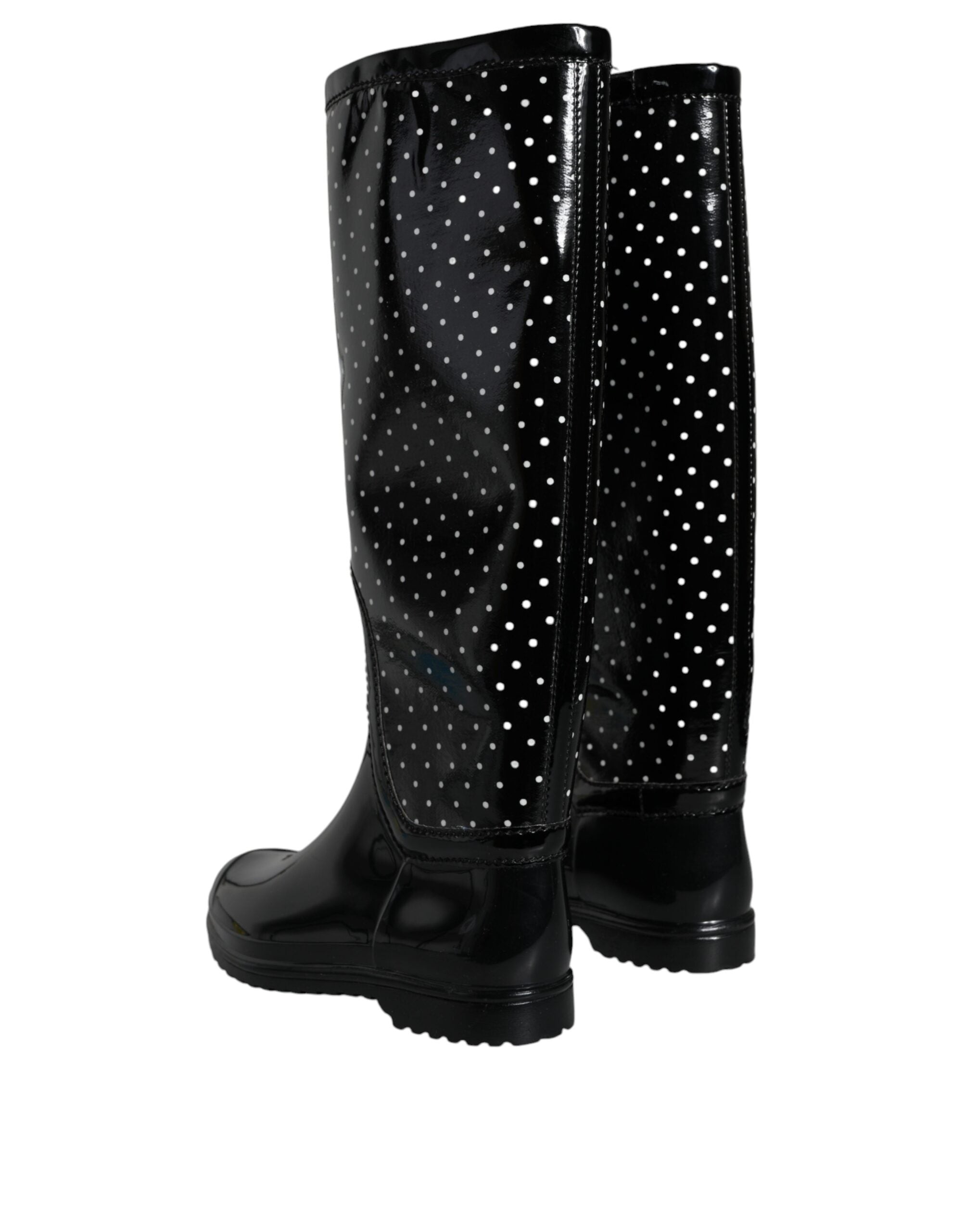 Dolce & Gabbana Black Polka Dot Rubber Knee High Boots Shoes - ACCEXO