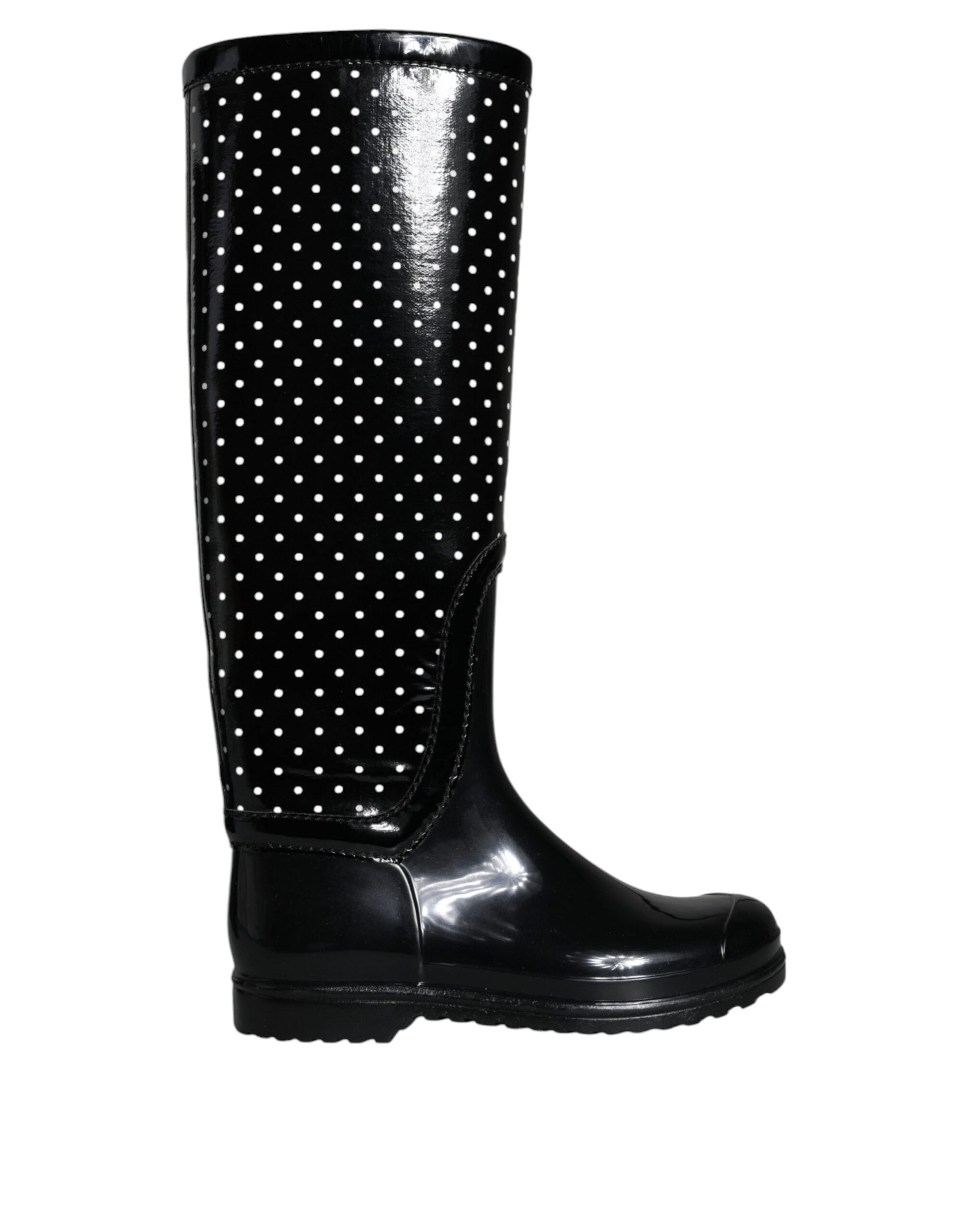 Dolce & Gabbana Black Polka Dot Rubber Knee High Boots Shoes - ACCEXO