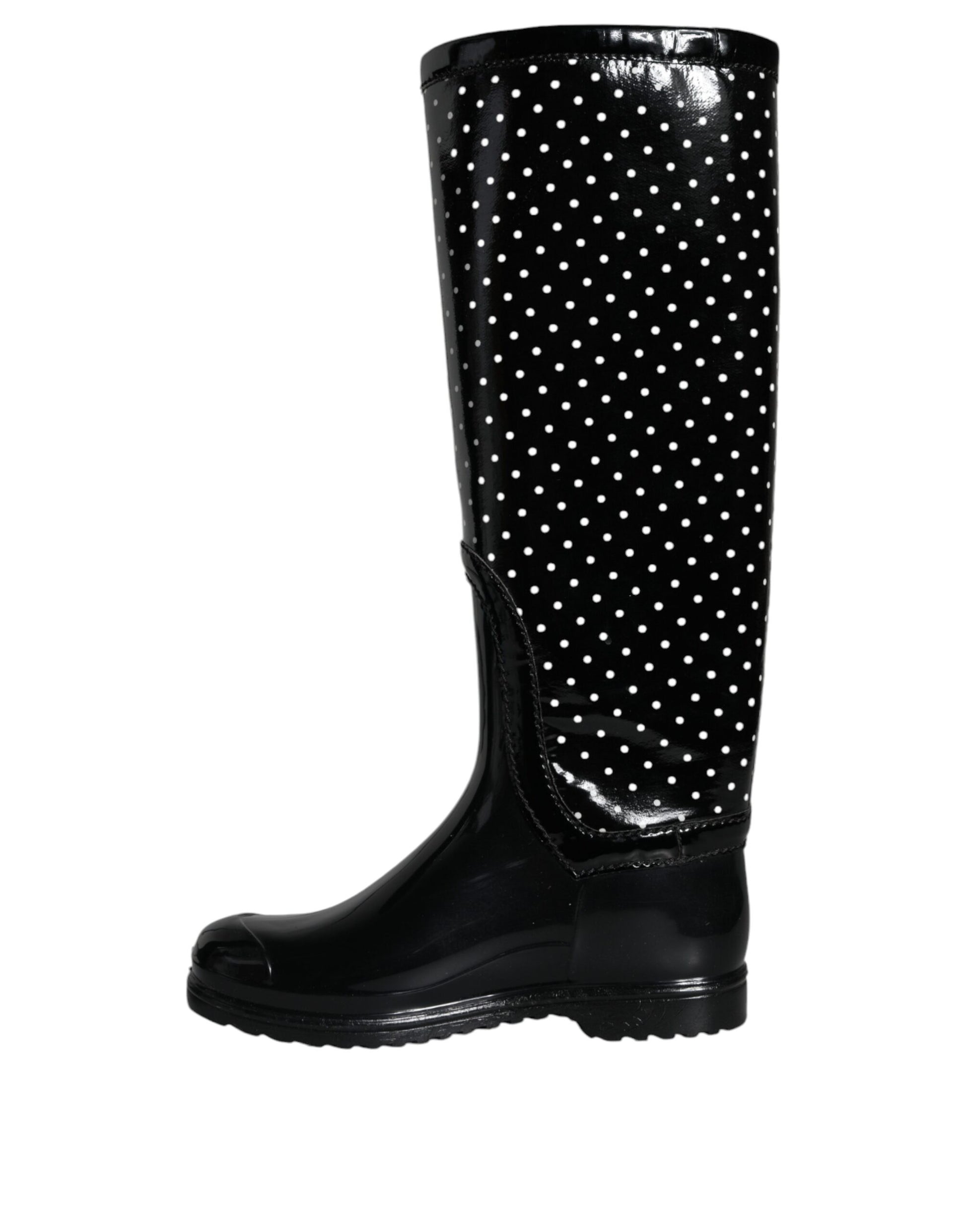 Dolce & Gabbana Black Polka Dot Rubber Knee High Boots Shoes - ACCEXO