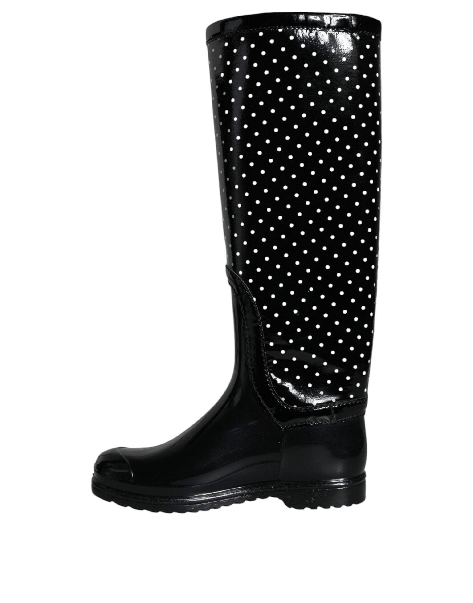 Dolce & Gabbana Black Polka Dot Rubber Knee High Boots Shoes - ACCEXO