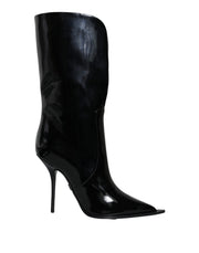 Dolce & Gabbana Black Patent Leather Mid Calf Boots Shoes - ACCEXO