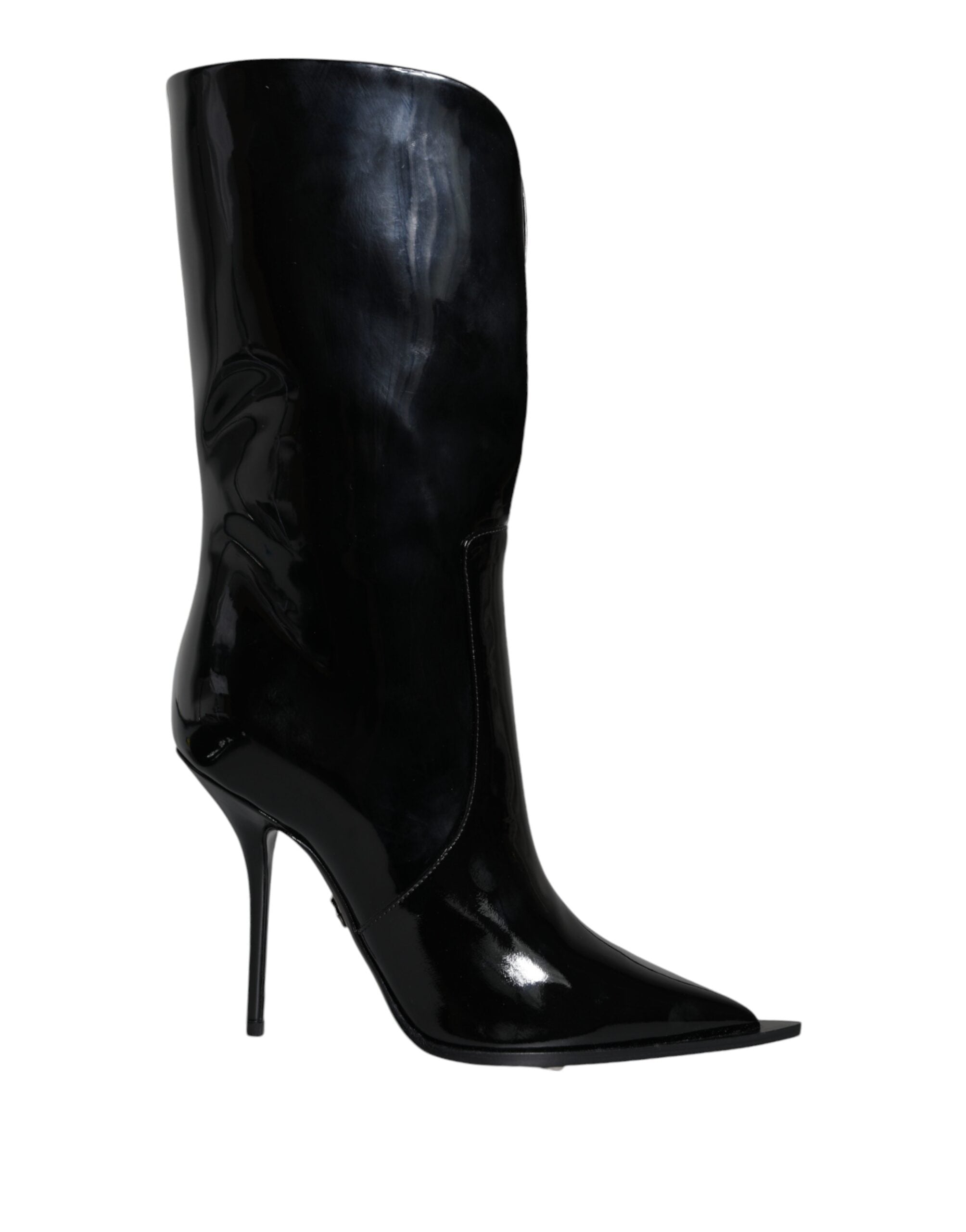 Dolce & Gabbana Black Patent Leather Mid Calf Boots Shoes - ACCEXO