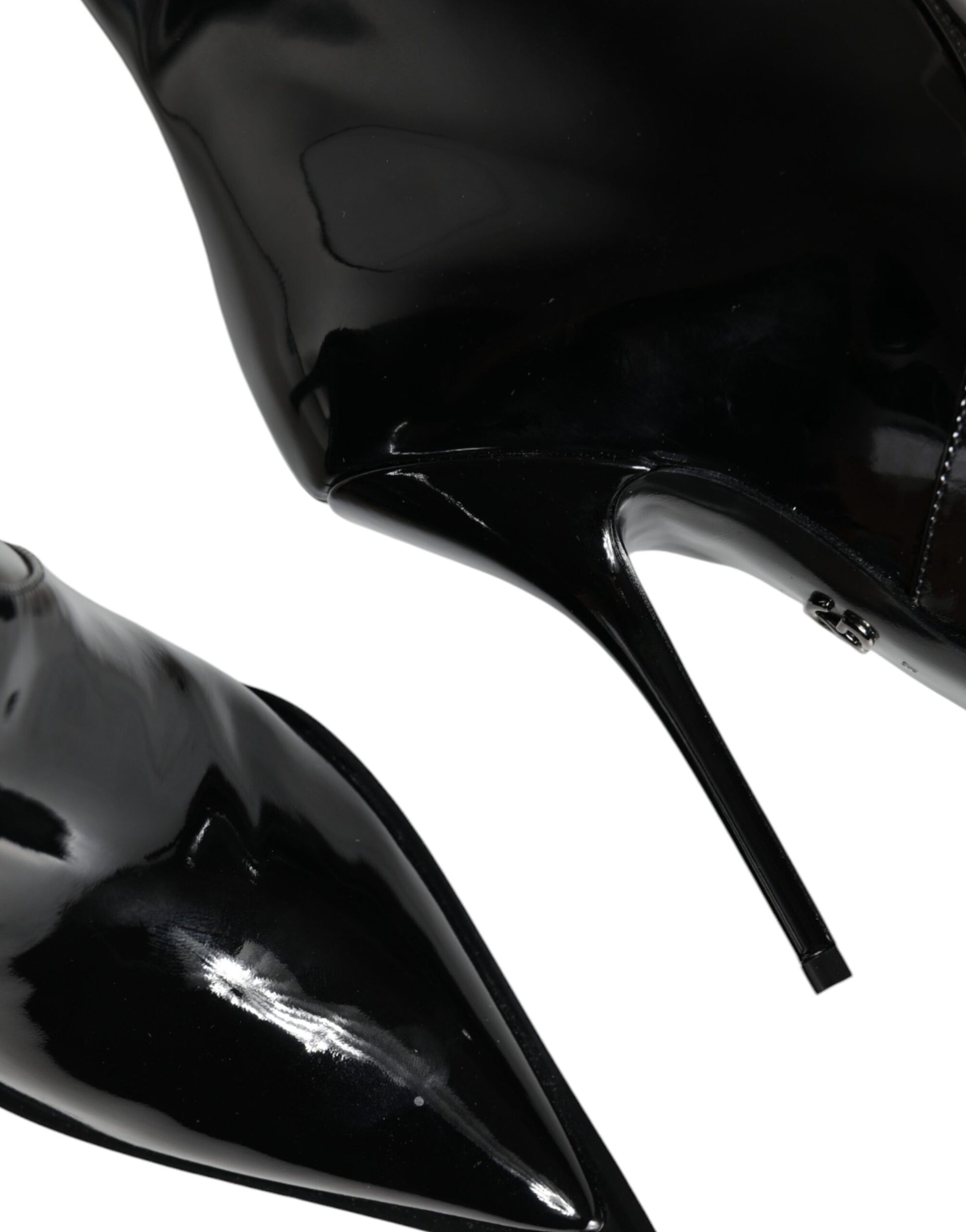 Dolce & Gabbana Black Patent Leather Mid Calf Boots Shoes - ACCEXO