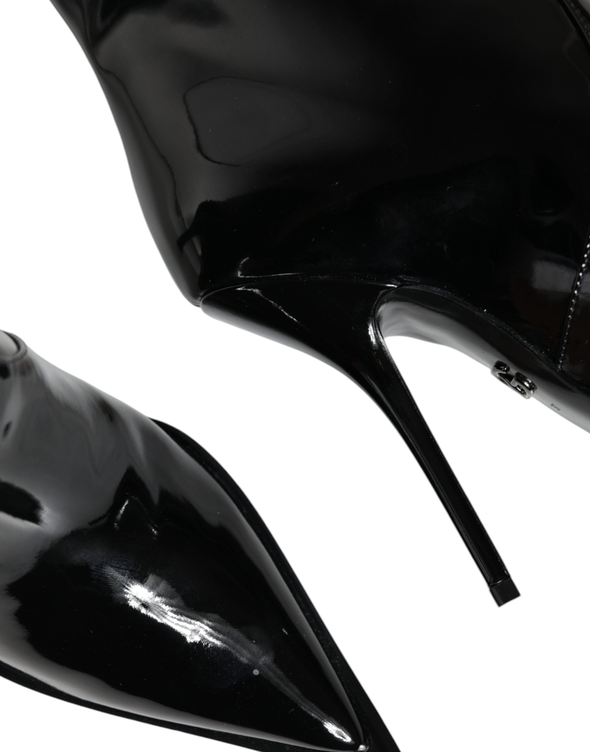 Dolce & Gabbana Black Patent Leather Mid Calf Boots Shoes - ACCEXO