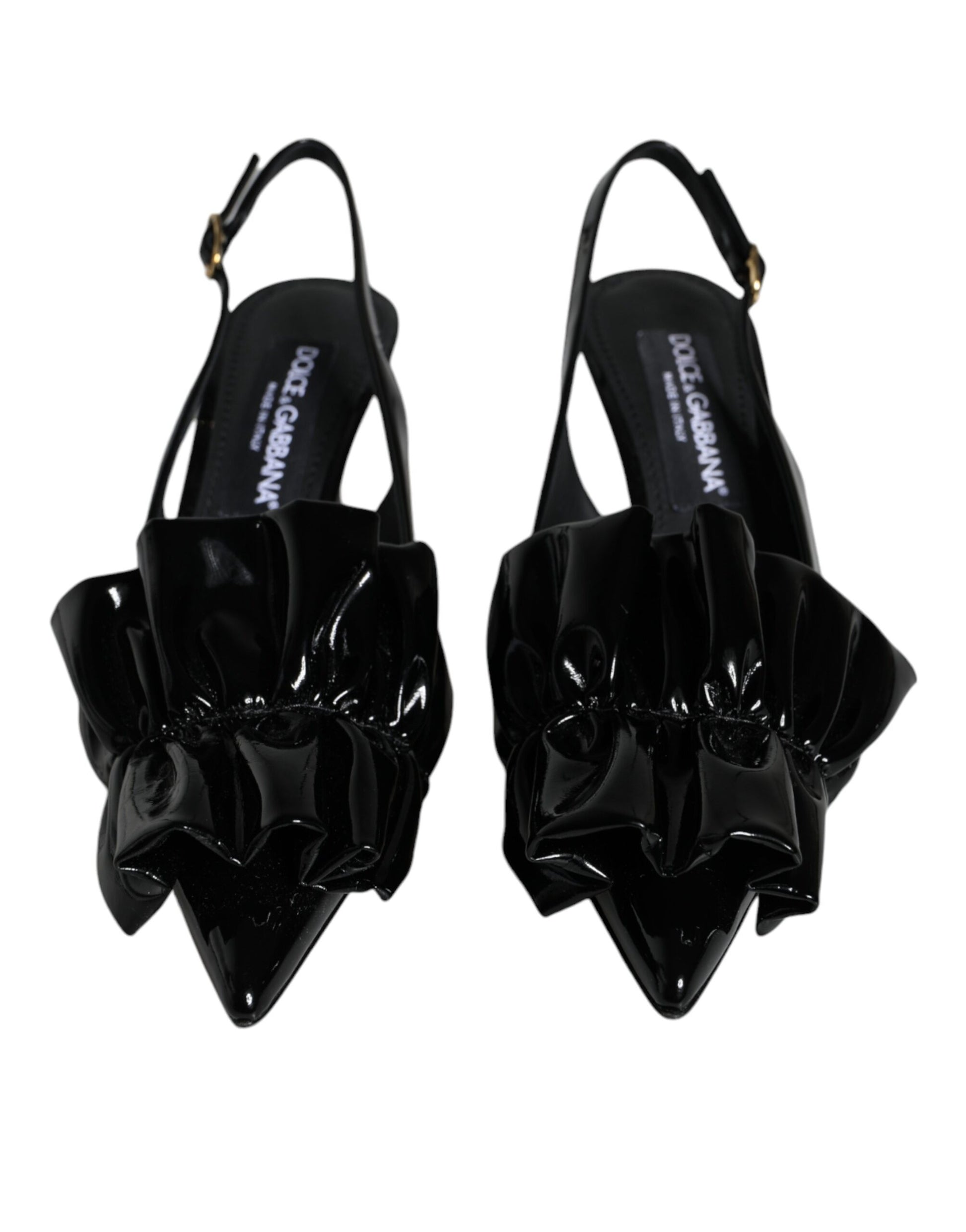 Dolce & Gabbana Black Patent Leather Heels Slingback Shoes - ACCEXO