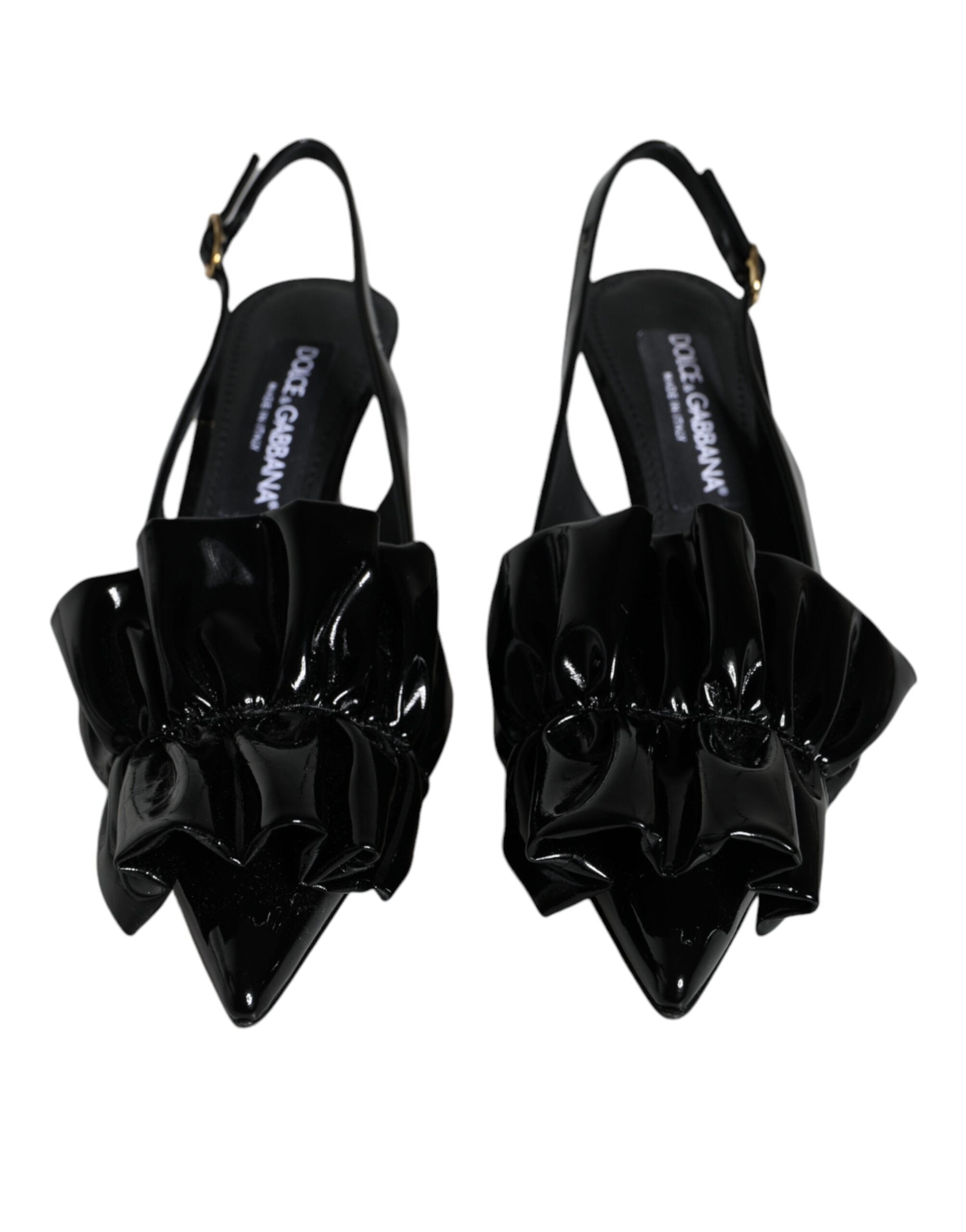 Dolce & Gabbana Black Patent Leather Heels Slingback Shoes - ACCEXO