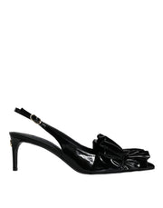 Dolce & Gabbana Black Patent Leather Heels Slingback Shoes - ACCEXO