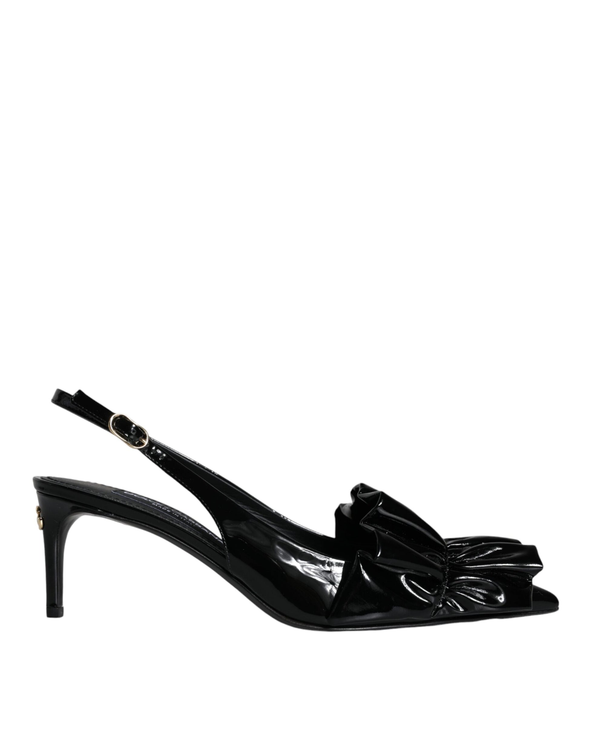 Dolce & Gabbana Black Patent Leather Heels Slingback Shoes - ACCEXO