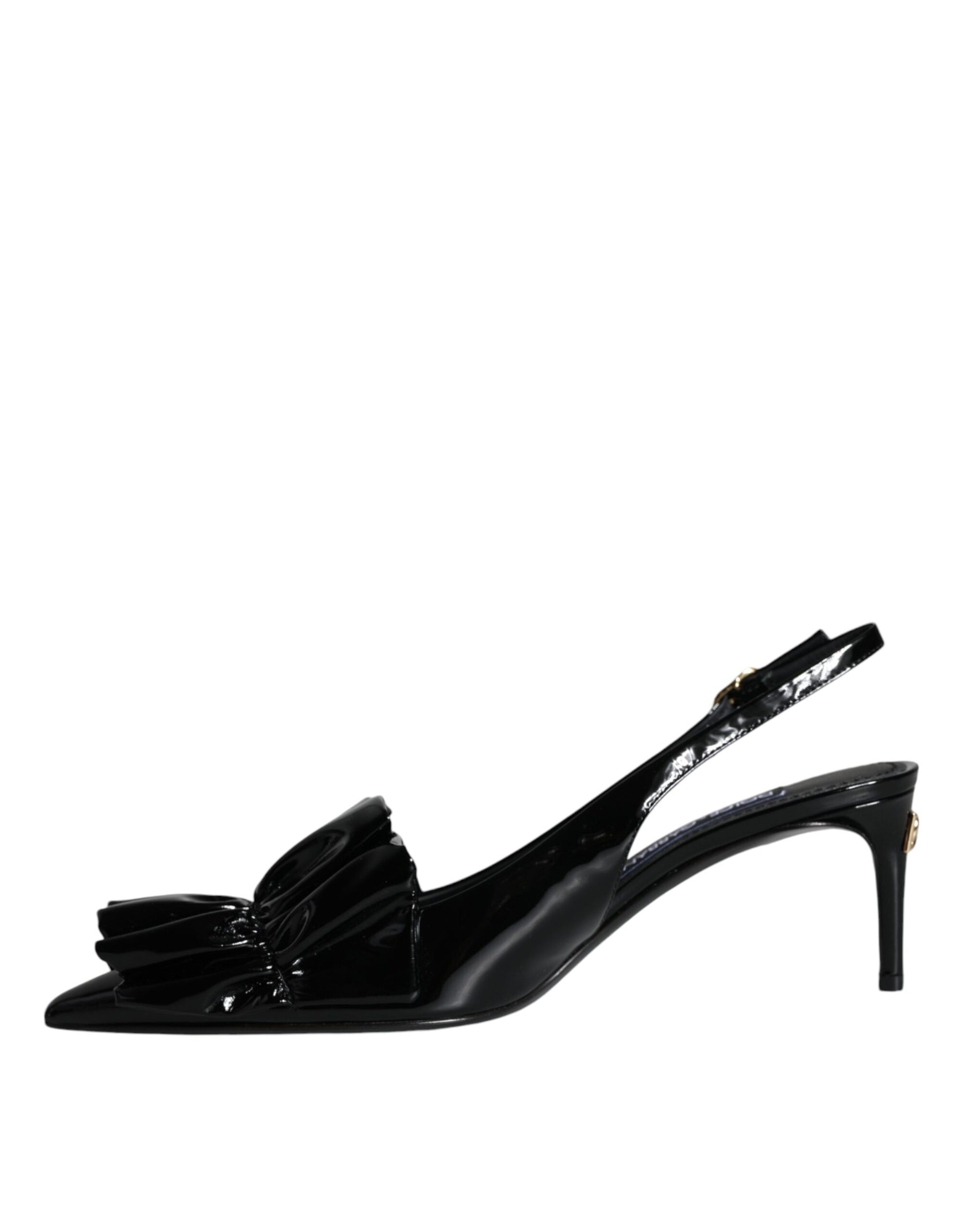 Dolce & Gabbana Black Patent Leather Heels Slingback Shoes - ACCEXO