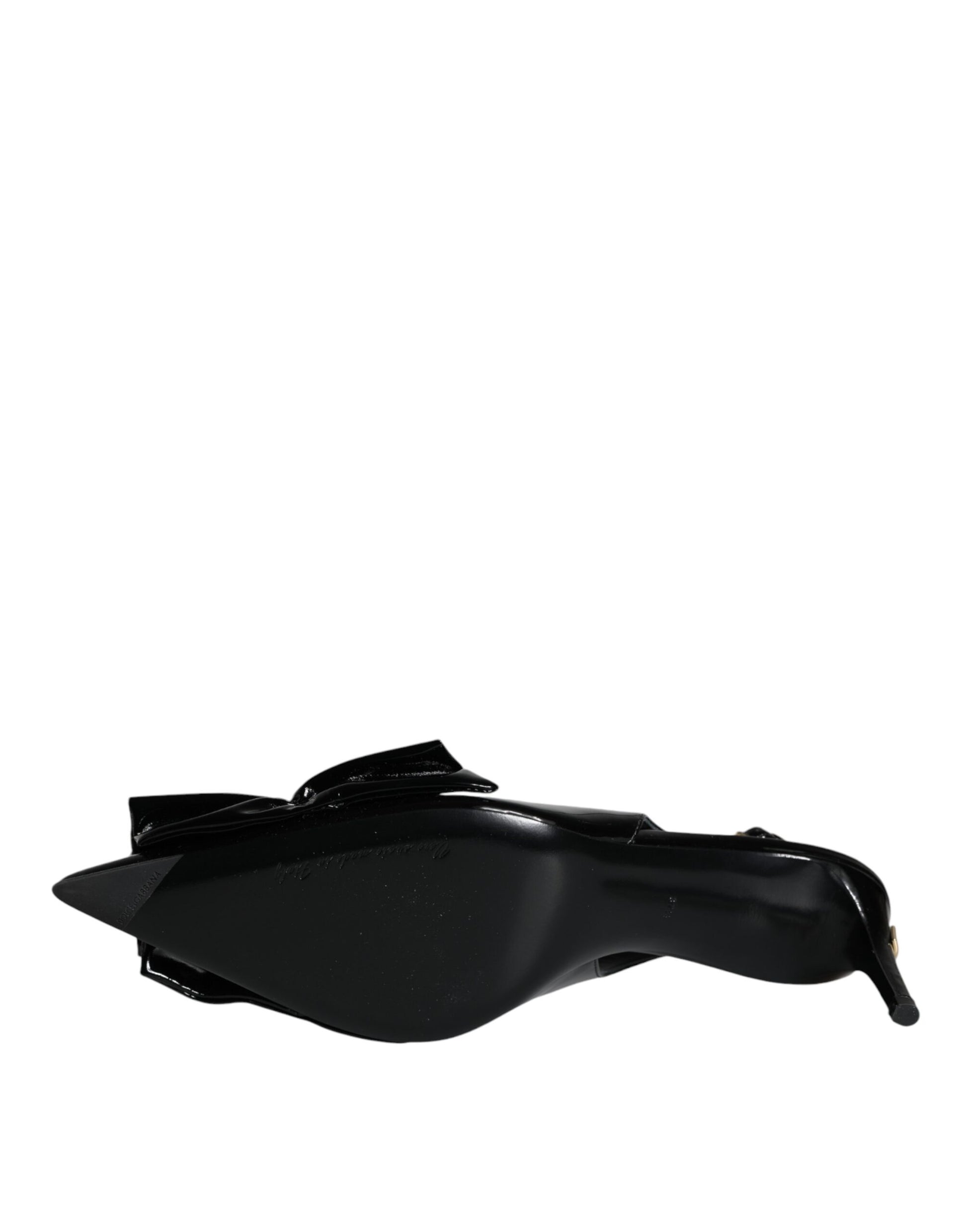 Dolce & Gabbana Black Patent Leather Heels Slingback Shoes - ACCEXO