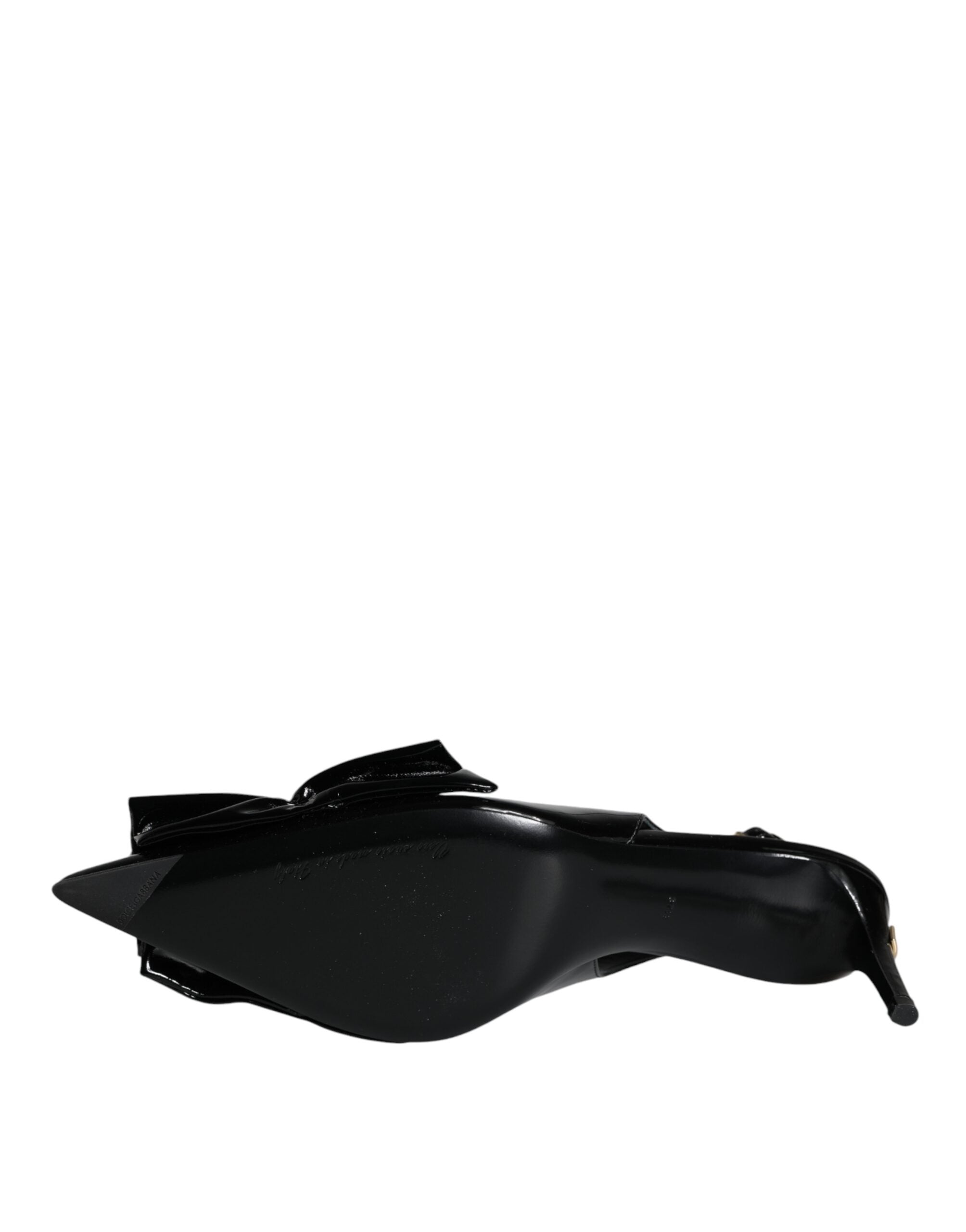 Dolce & Gabbana Black Patent Leather Heels Slingback Shoes - ACCEXO