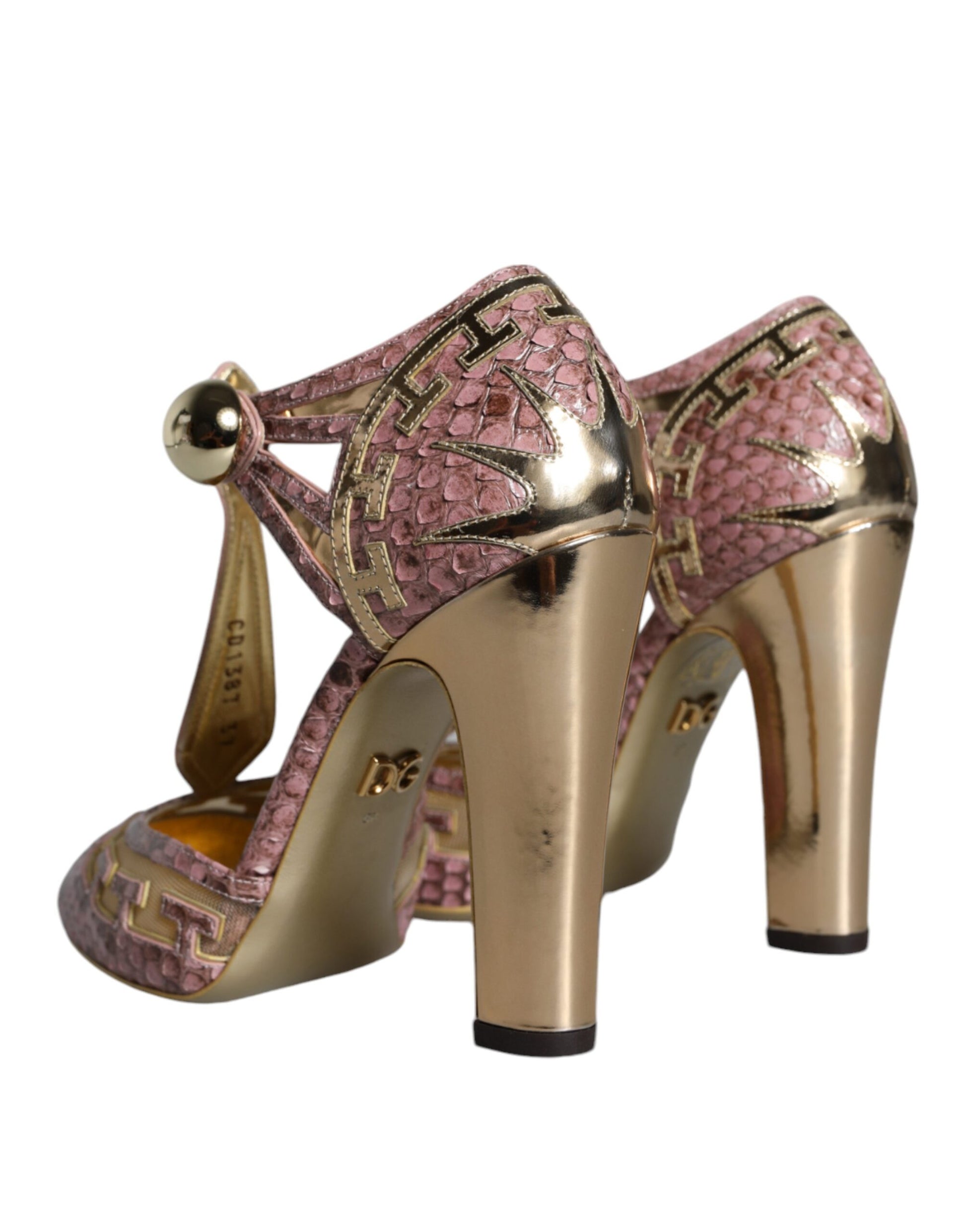 Dolce & Gabbana Pink Gold Leather Pumps T-strap Sandals Shoes - ACCEXO
