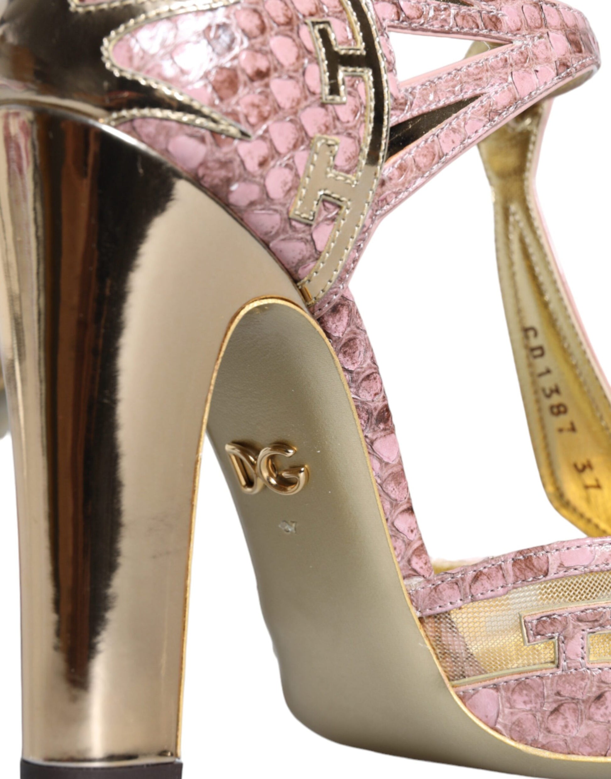 Dolce & Gabbana Pink Gold Leather Pumps T-strap Sandals Shoes - ACCEXO