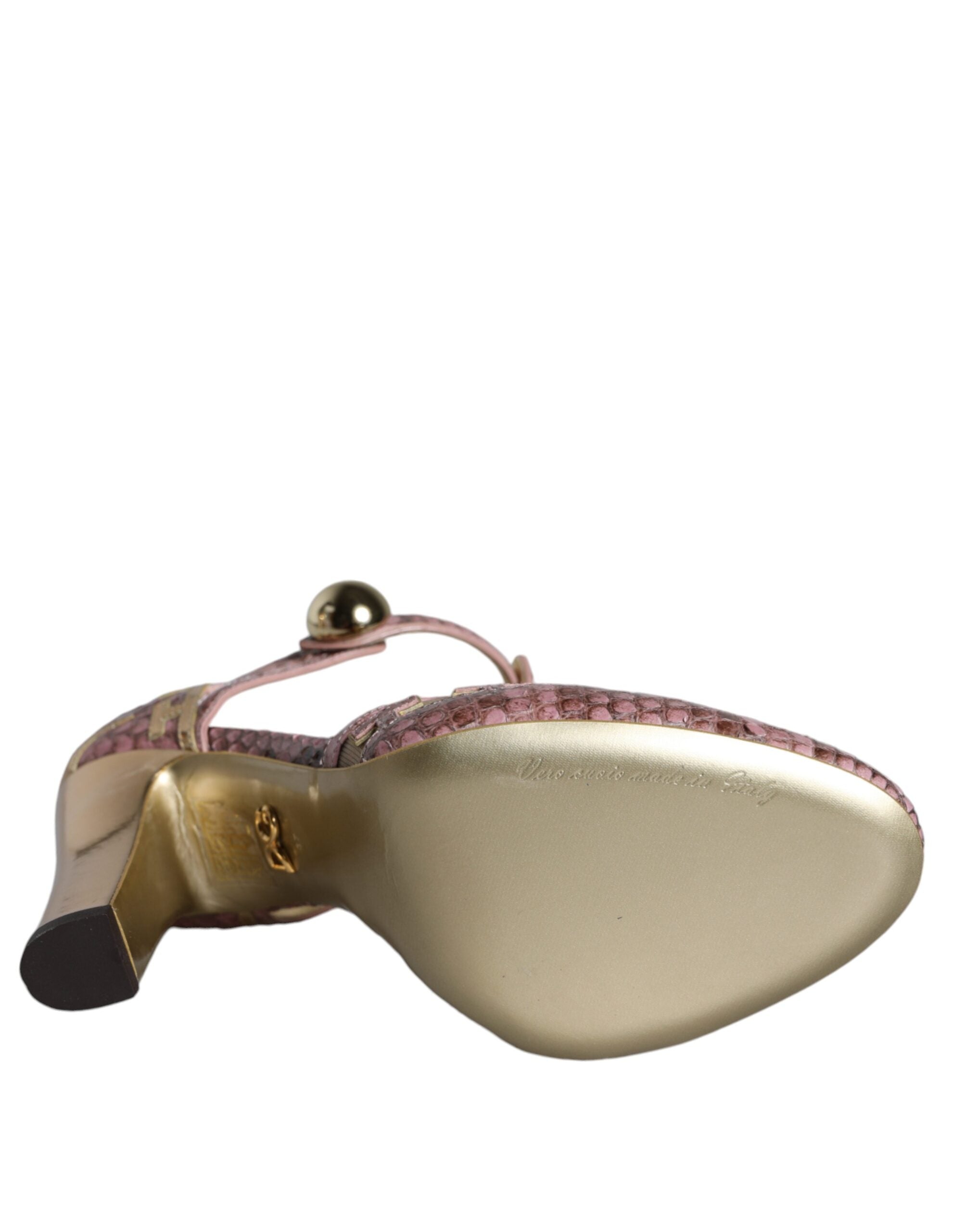 Dolce & Gabbana Pink Gold Leather Pumps T-strap Sandals Shoes - ACCEXO