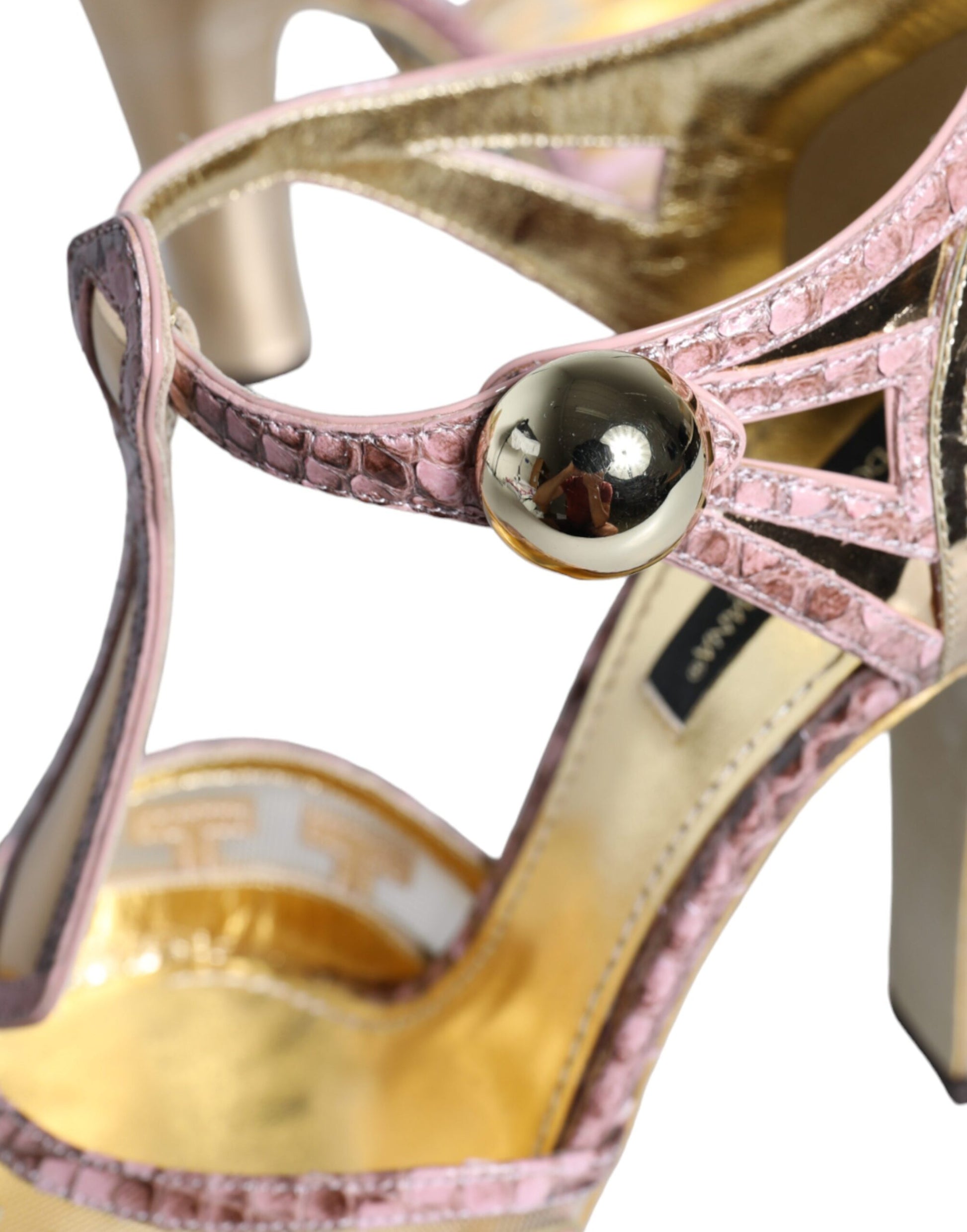 Dolce & Gabbana Pink Gold Leather Pumps T-strap Sandals Shoes - ACCEXO