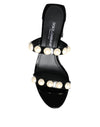 Dolce & Gabbana Black Leather Pearls Slides Sandals Shoes