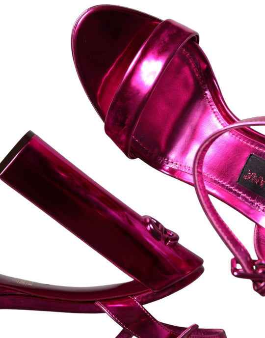 Dolce & Gabbana Fuchsia Leather Platform Logo Keira Sandals Shoes