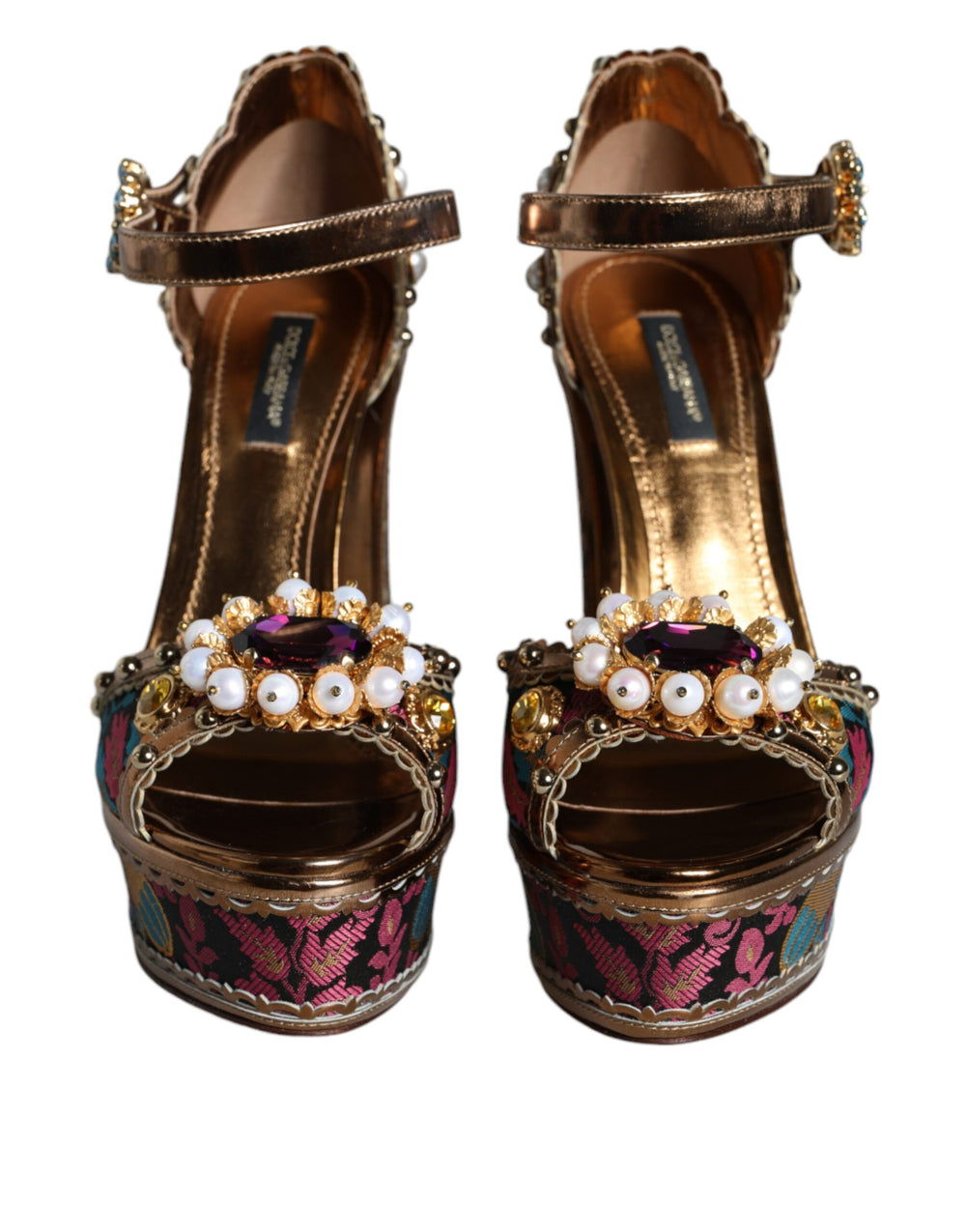 Dolce & Gabbana Fuchsia Jacquard Embellished Keira Sandals Shoes