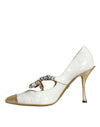 Dolce & Gabbana White Mary Jane Crystal Bow Pearl Pumps Shoes