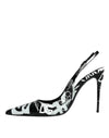 Dolce & Gabbana Black Graffiti Leather Slingback Heels Pumps Shoes