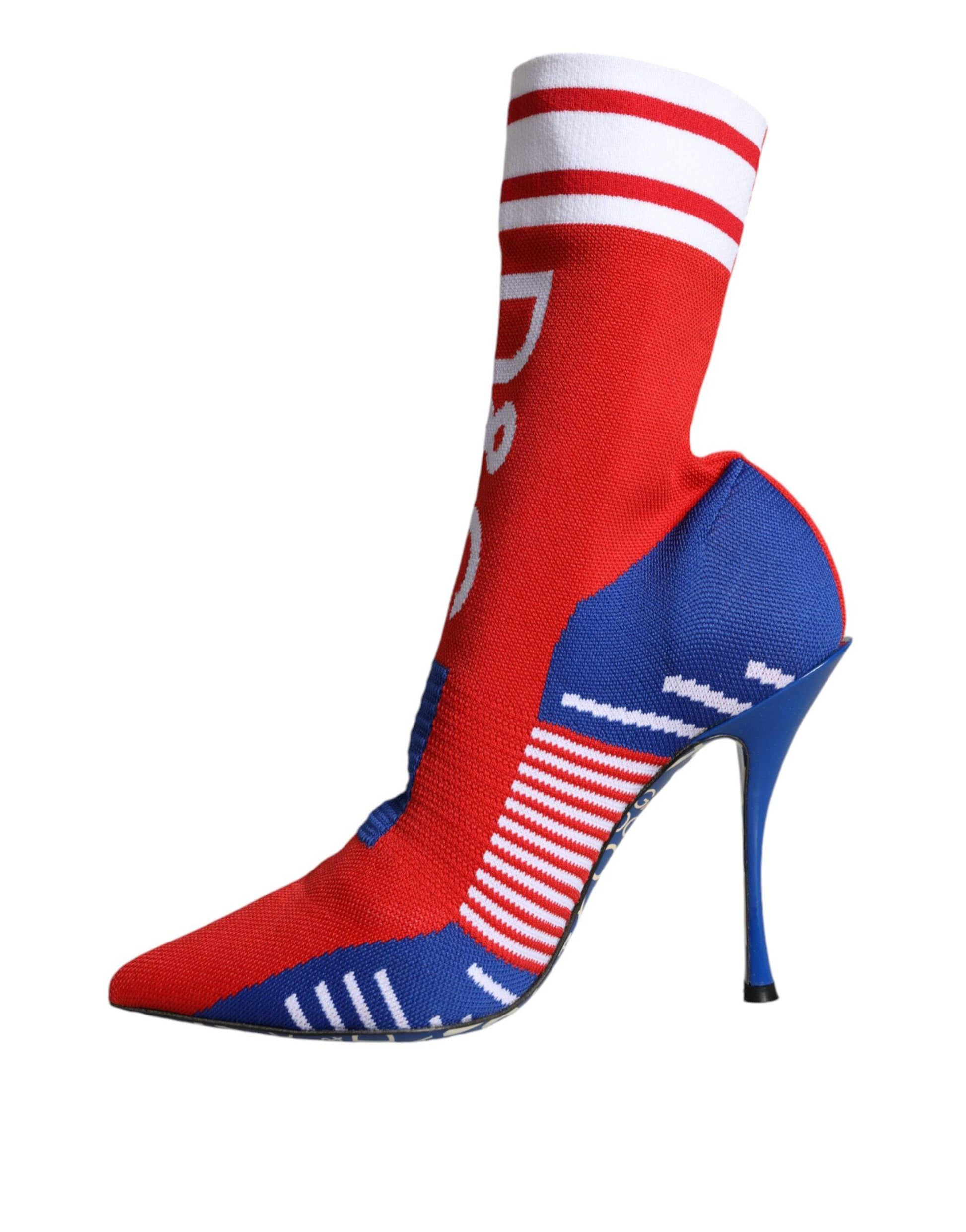 Dolce & Gabbana Red Blue Stretch Sock Style Ankle Boots Logo Shoes - ACCEXO