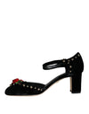 Dolce & Gabbana Black Velvet Roses Ankle Strap Pumps Shoes