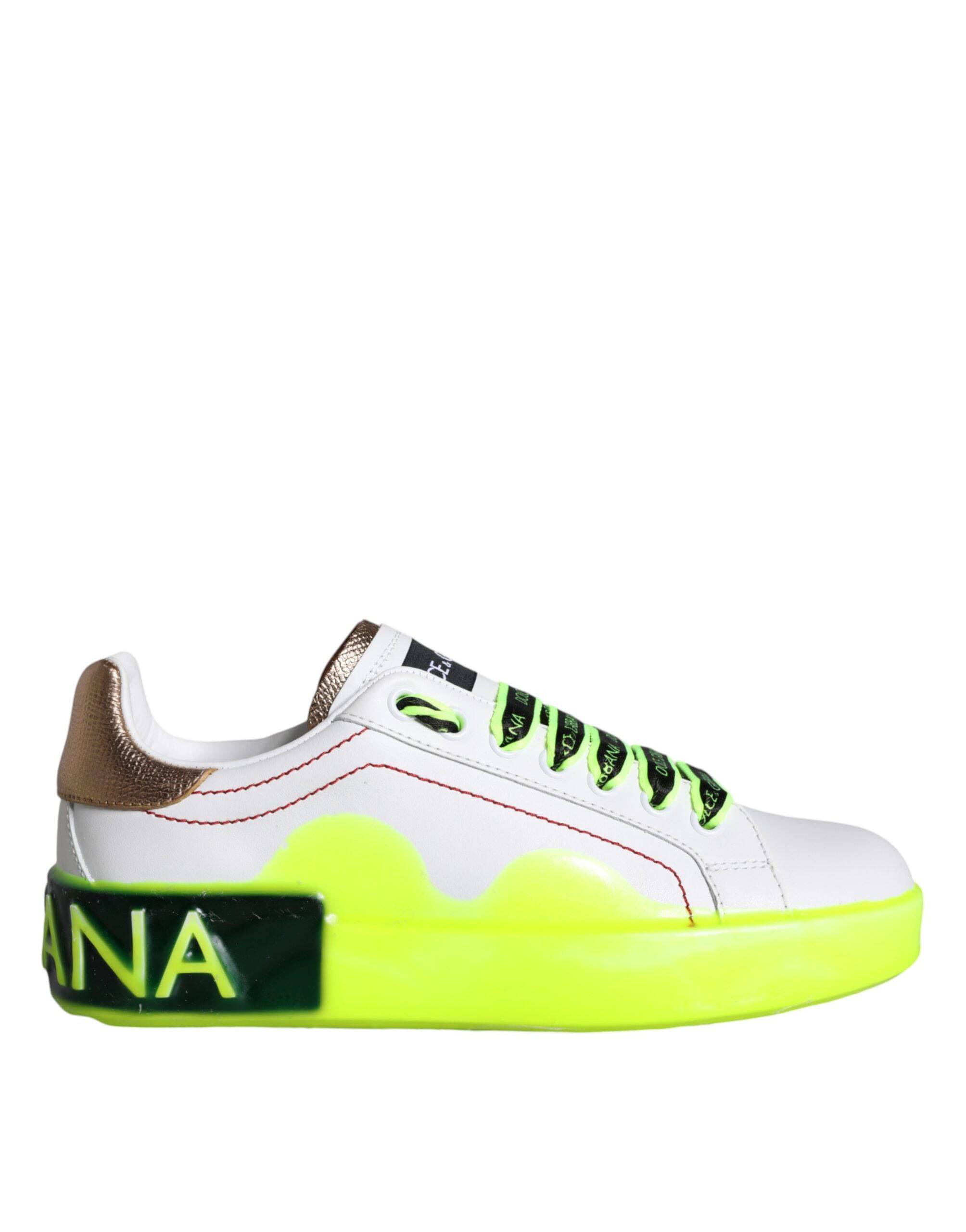 Dolce & Gabbana White Leather Portofino Low Top Sneakers Shoes - ACCEXO
