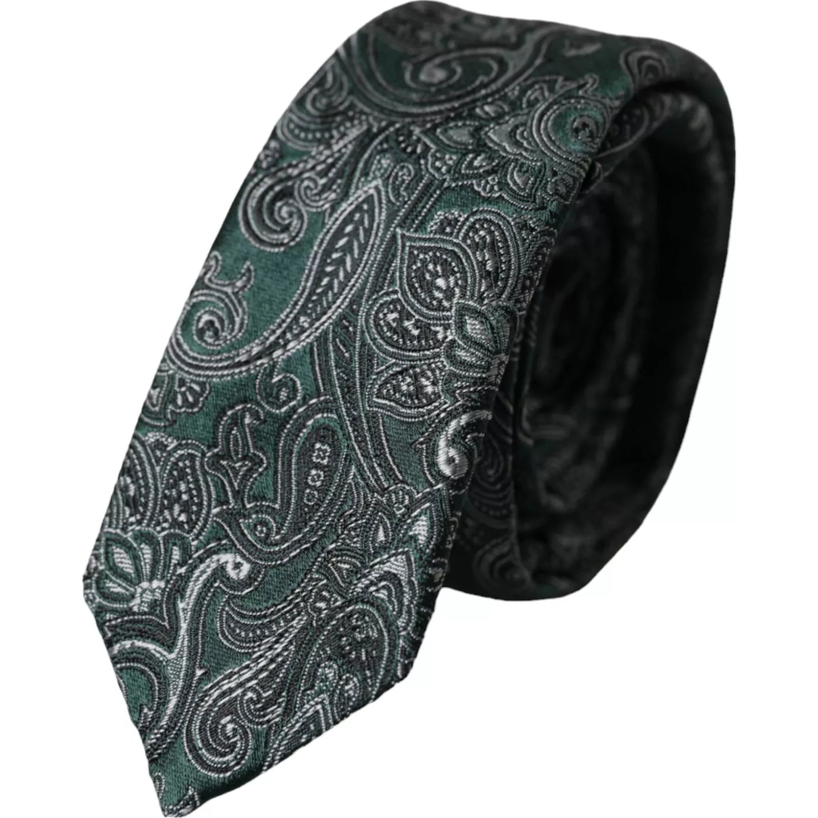 Dolce & Gabbana Green Floral Pattern 100% Silk Adjustable Men Tie - ACCEXO