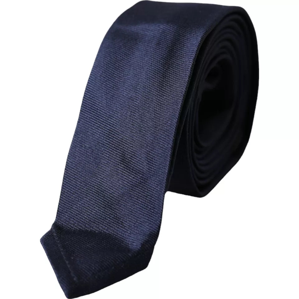 Dolce & Gabbana Dark Blue Silk Skinny Adjustable Tie - ACCEXO