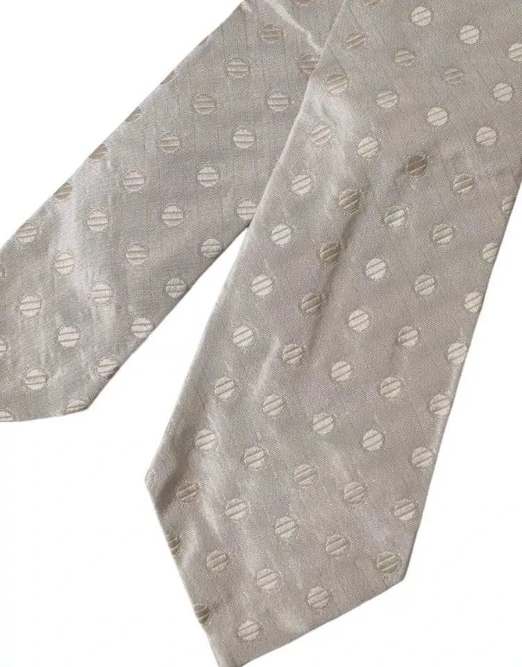Dolce & Gabbana Beige Dotted Silk Classic Adjustable Men Tie - ACCEXO