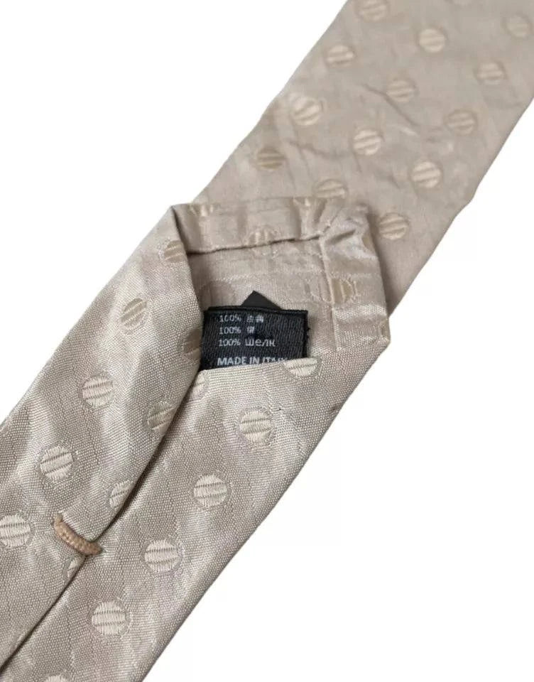 Dolce & Gabbana Beige Dotted Silk Classic Adjustable Men Tie - ACCEXO