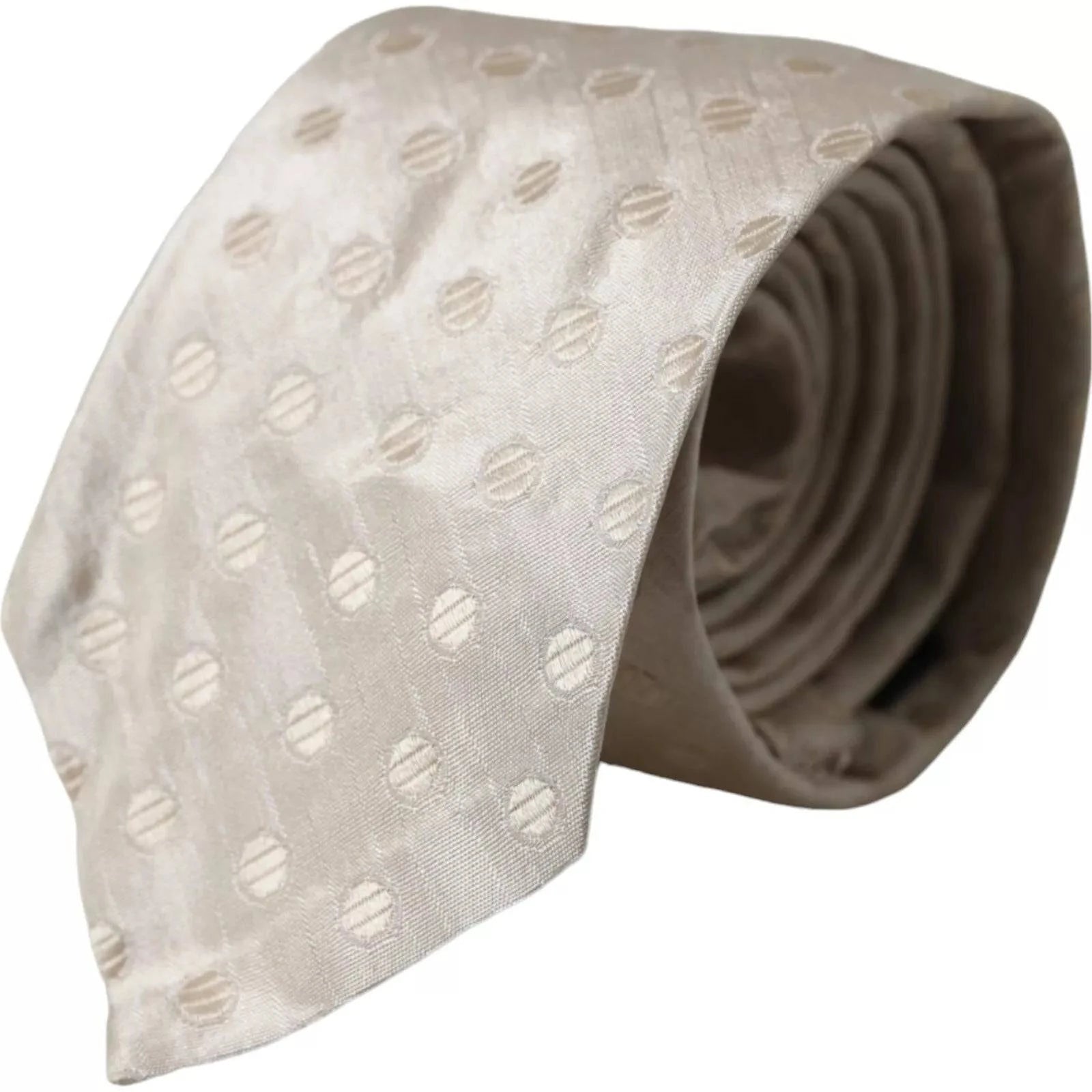Dolce & Gabbana Beige Dotted Silk Classic Adjustable Men Tie - ACCEXO