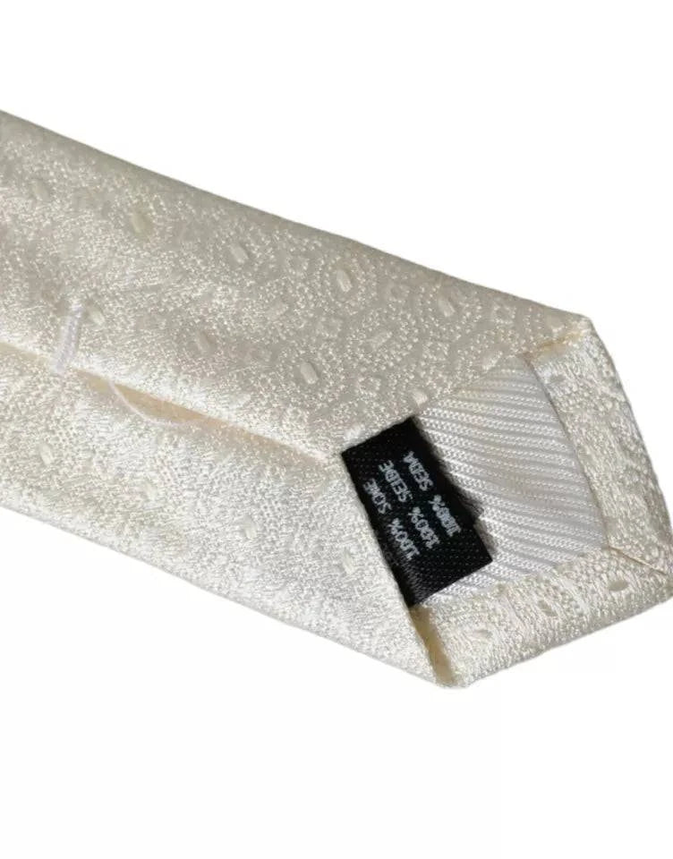 Dolce & Gabbana Off White Patterned Silk Adjustable Men Tie - ACCEXO