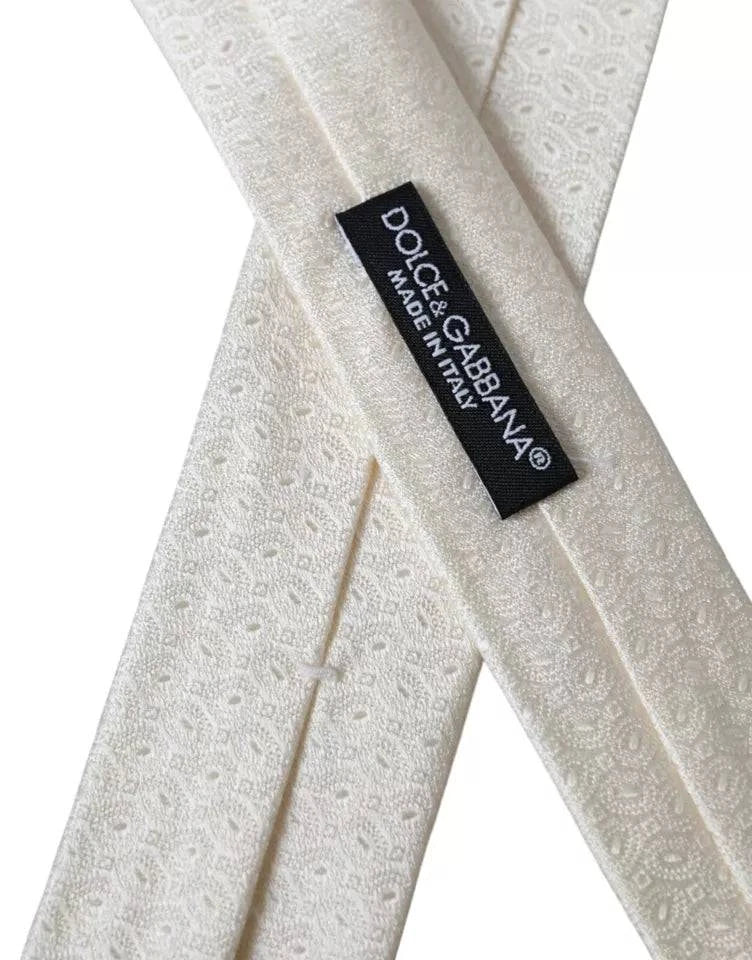 Dolce & Gabbana Off White Patterned Silk Adjustable Men Tie - ACCEXO