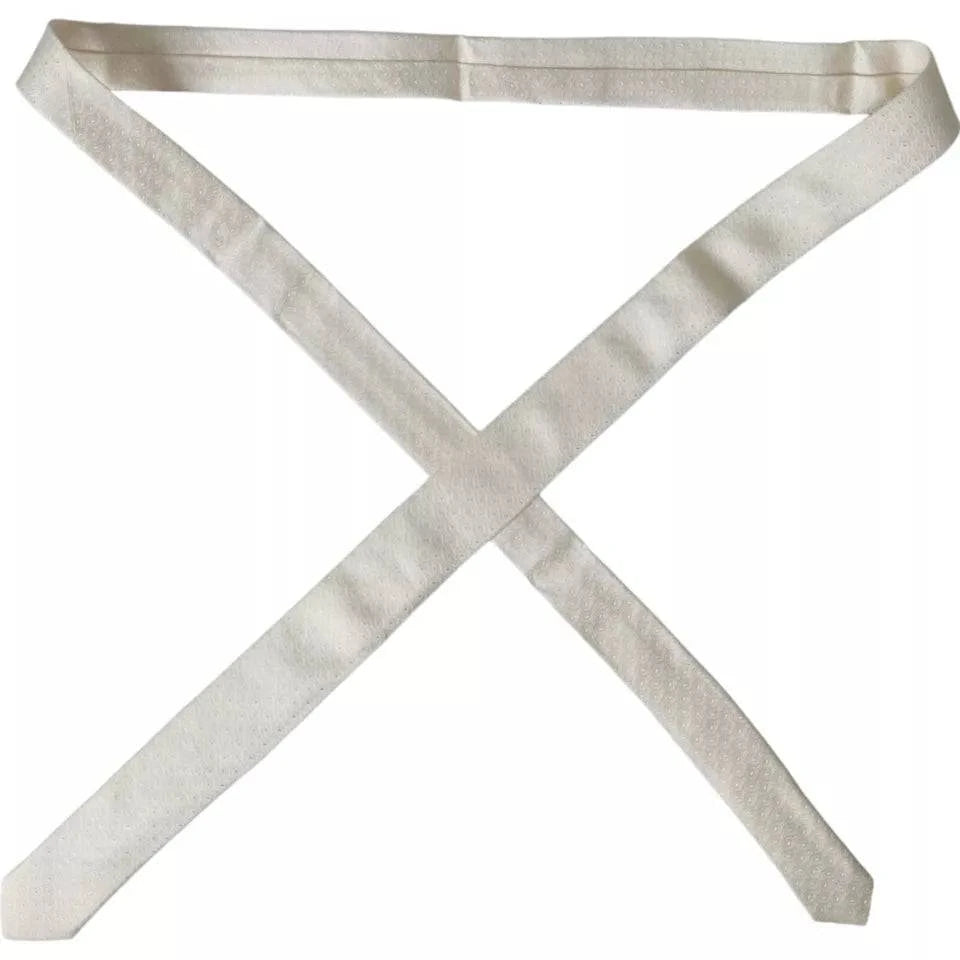 Dolce & Gabbana Off White Patterned Silk Adjustable Men Tie - ACCEXO